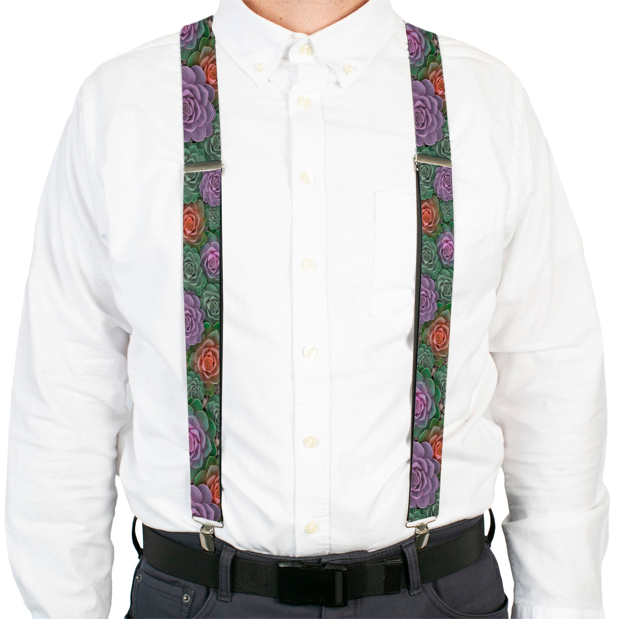 Suspenders - Succulents Stacked Green/Pink/Orange Suspenders Buckle-Down