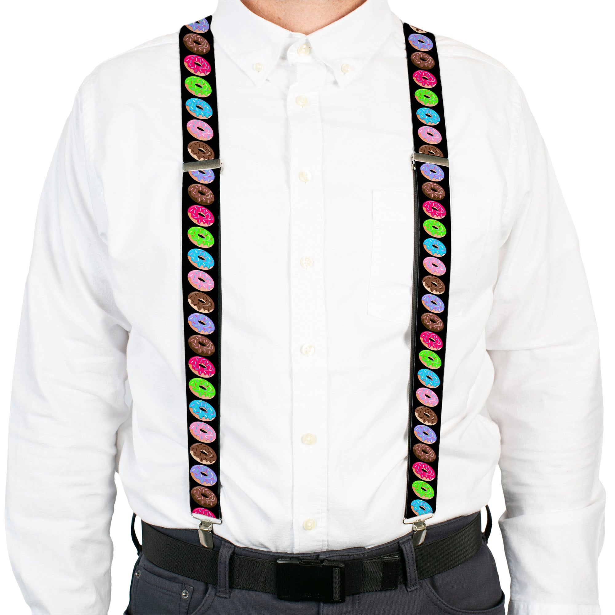 Suspenders - Sprinkle Donuts Black/Multi Color Suspenders Buckle-Down