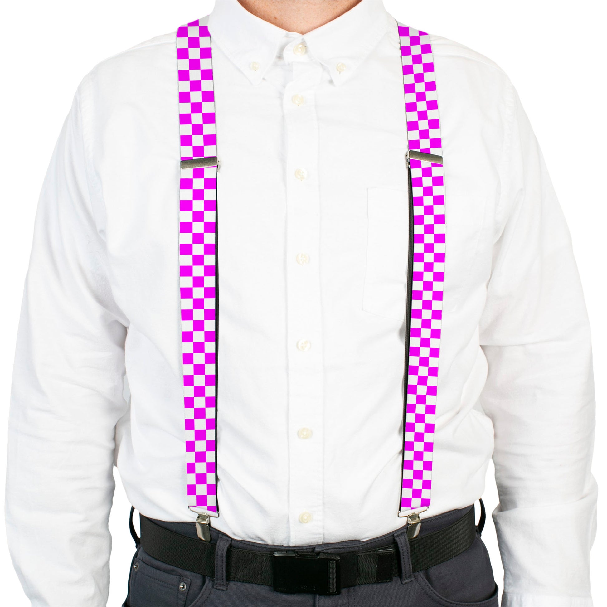 Suspenders - Checker Fuchsia Pink/White Suspenders Buckle-Down
