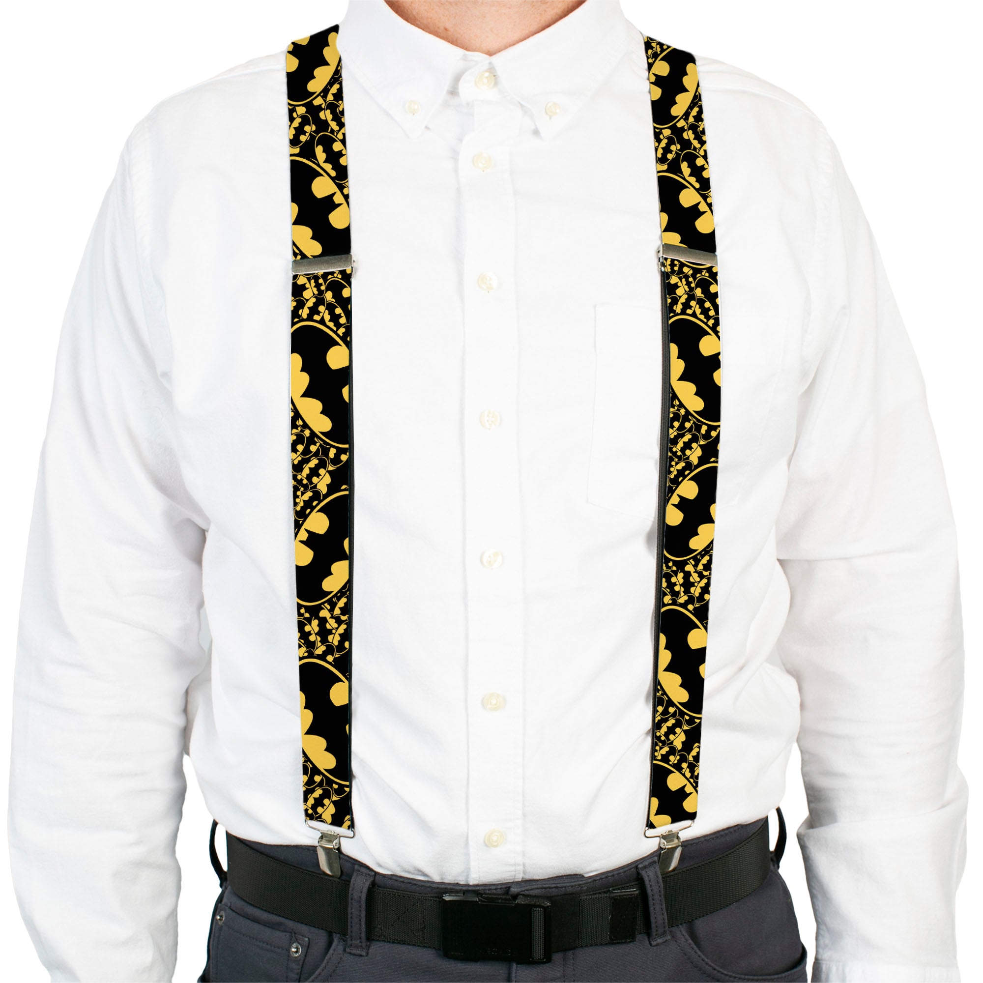 Suspenders - Bat Signals Stacked w/CLOSE-UP Yellow/Black Suspenders DC Comics