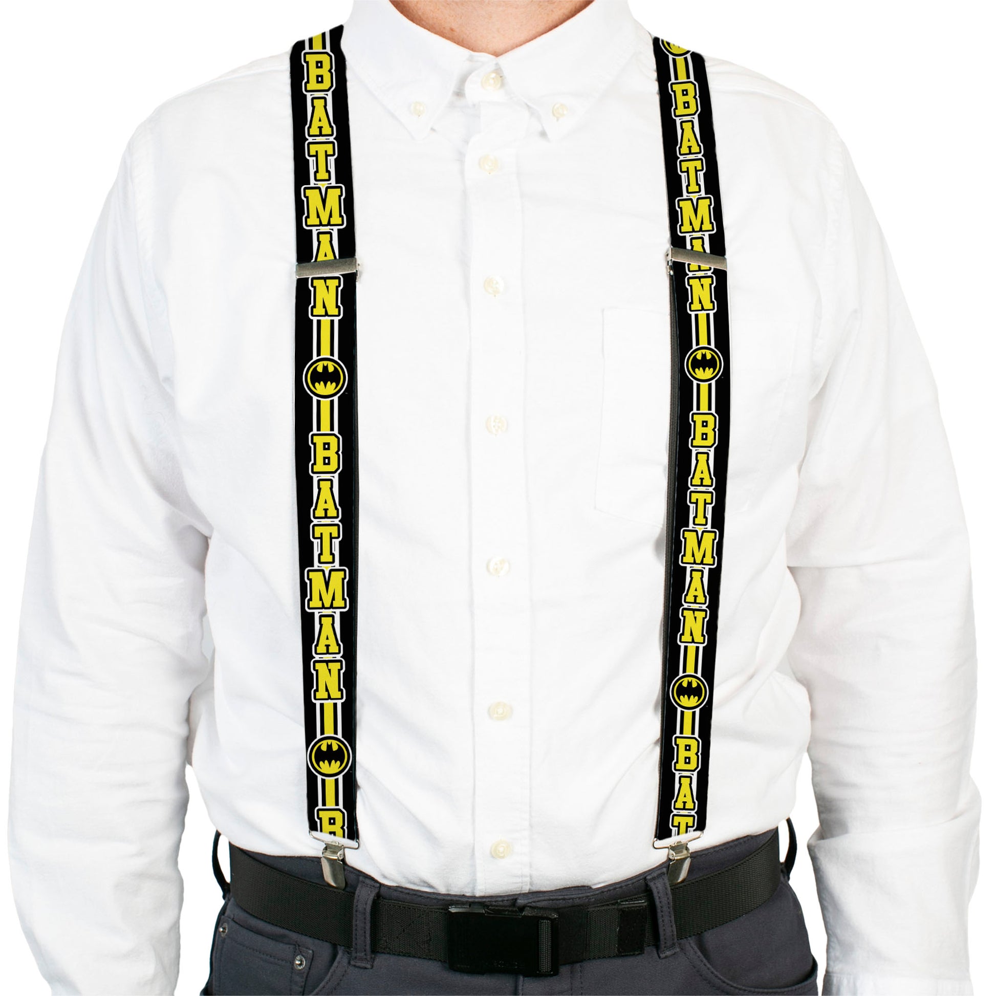Suspenders - BATMAN/Bat Signal Triple Stripe Black/White/Yellow Suspenders DC Comics
