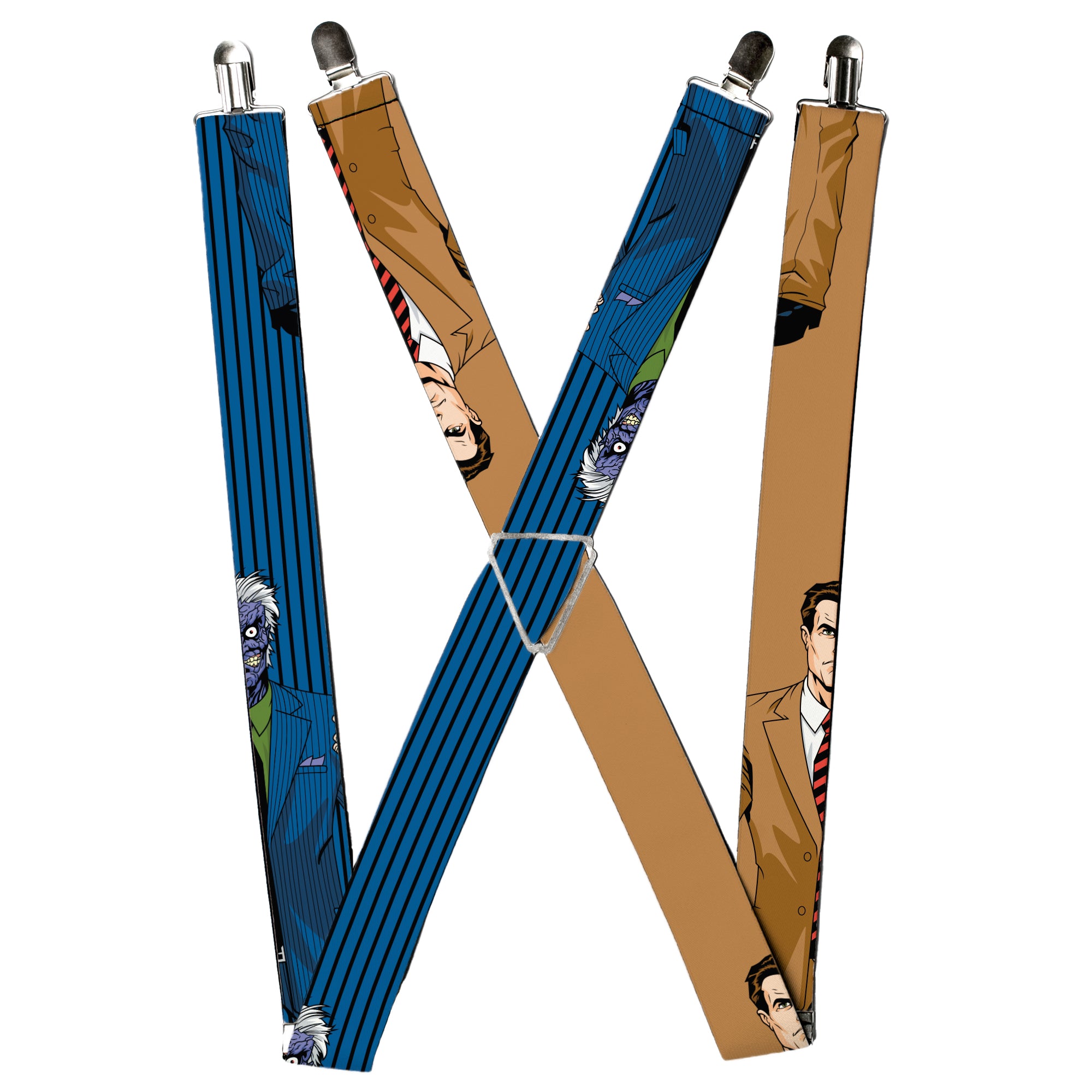Suspenders - Split Poses Harvey Dent Brown + Two-Face Pinstripe Blue/Black Suspenders DC Comics