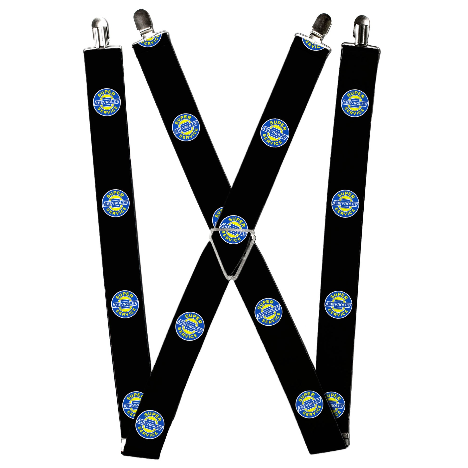 Suspenders - CHEVROLET SUPER SERVICE Logo Black/Blue/Yellow/White Suspenders Chevy