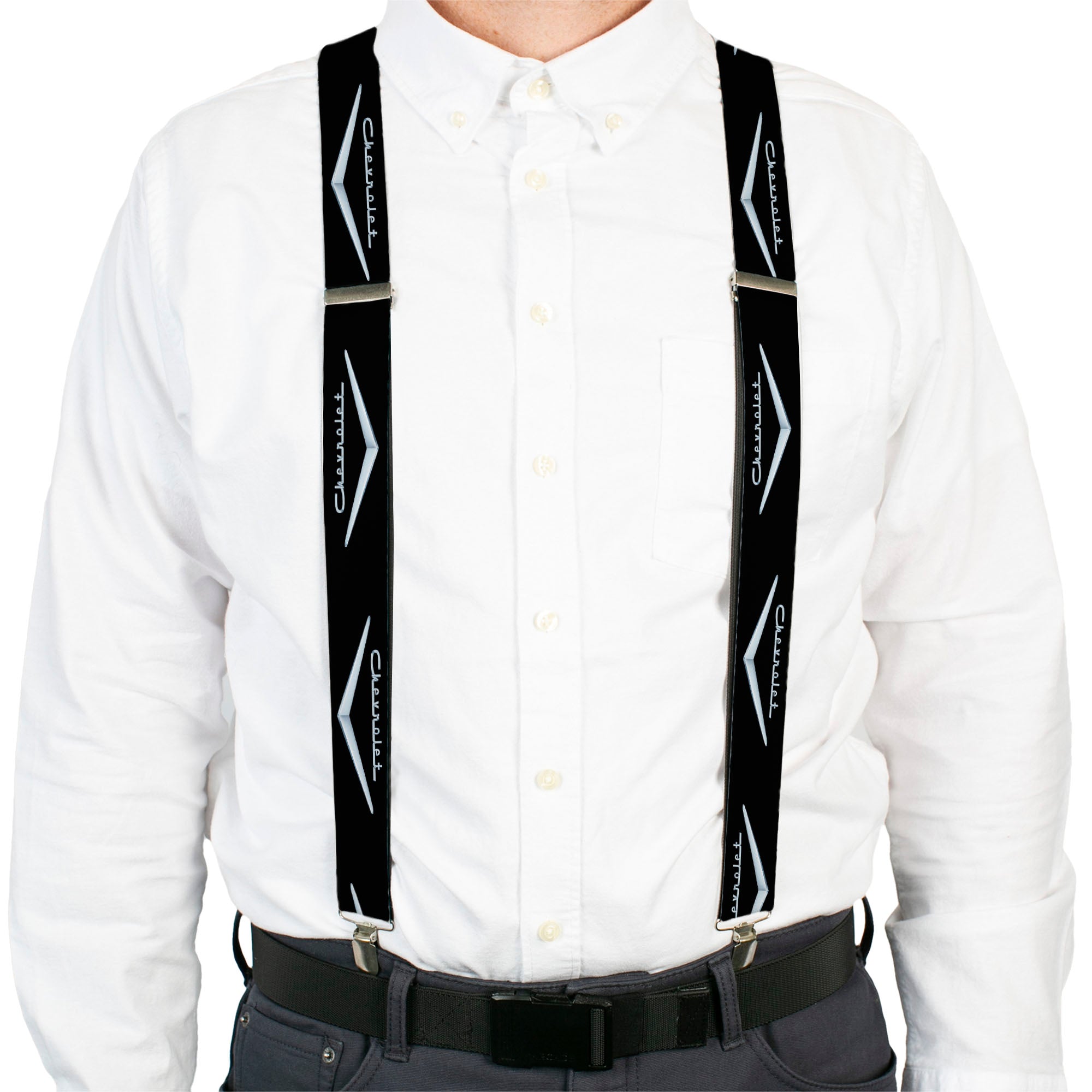 Suspenders - 1955-57 CHEVROLET V Emblem Black/Silver