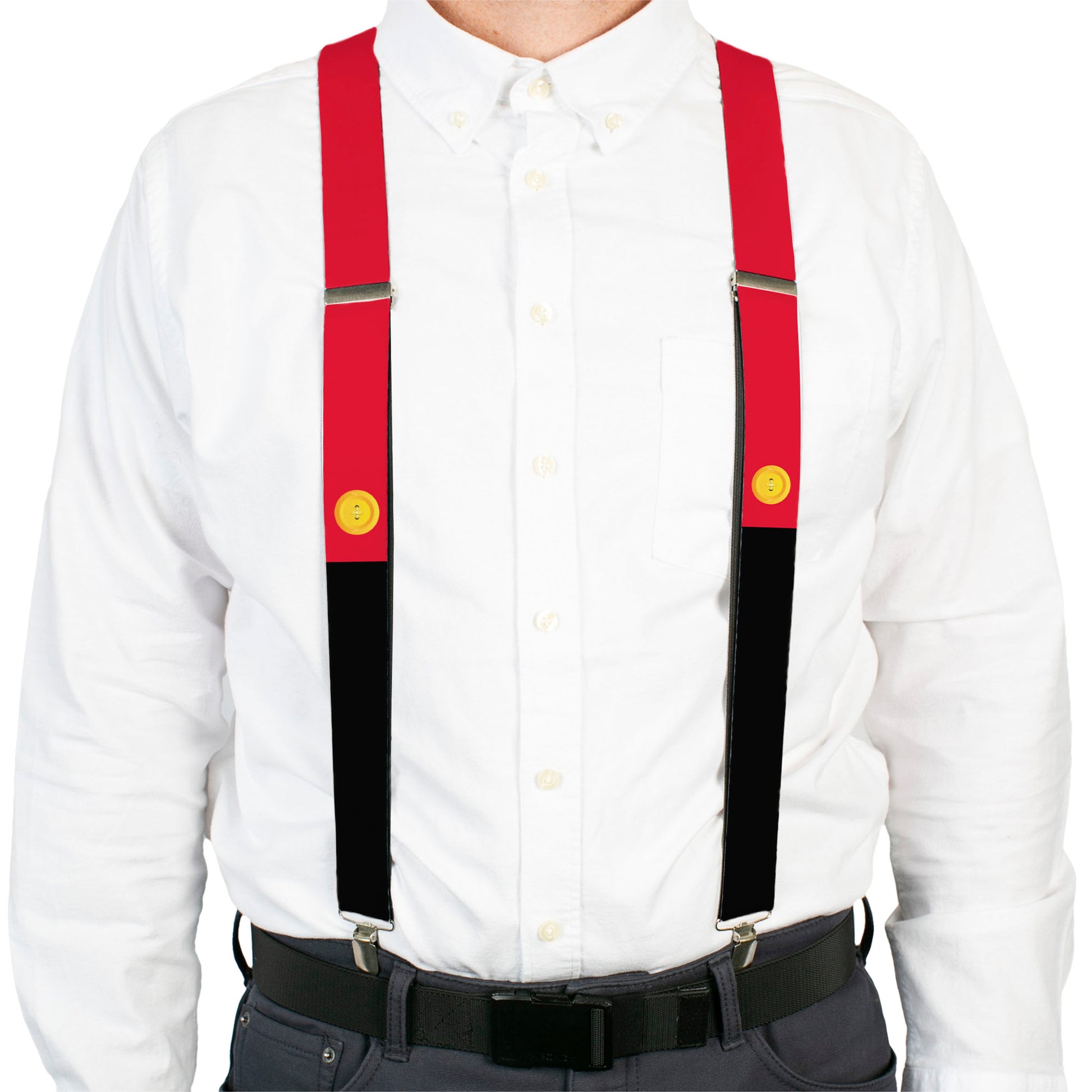 Suspenders - 1.5" - Mickey Mouse Bounding Buttons Black/Red/Yellows Suspenders Disney