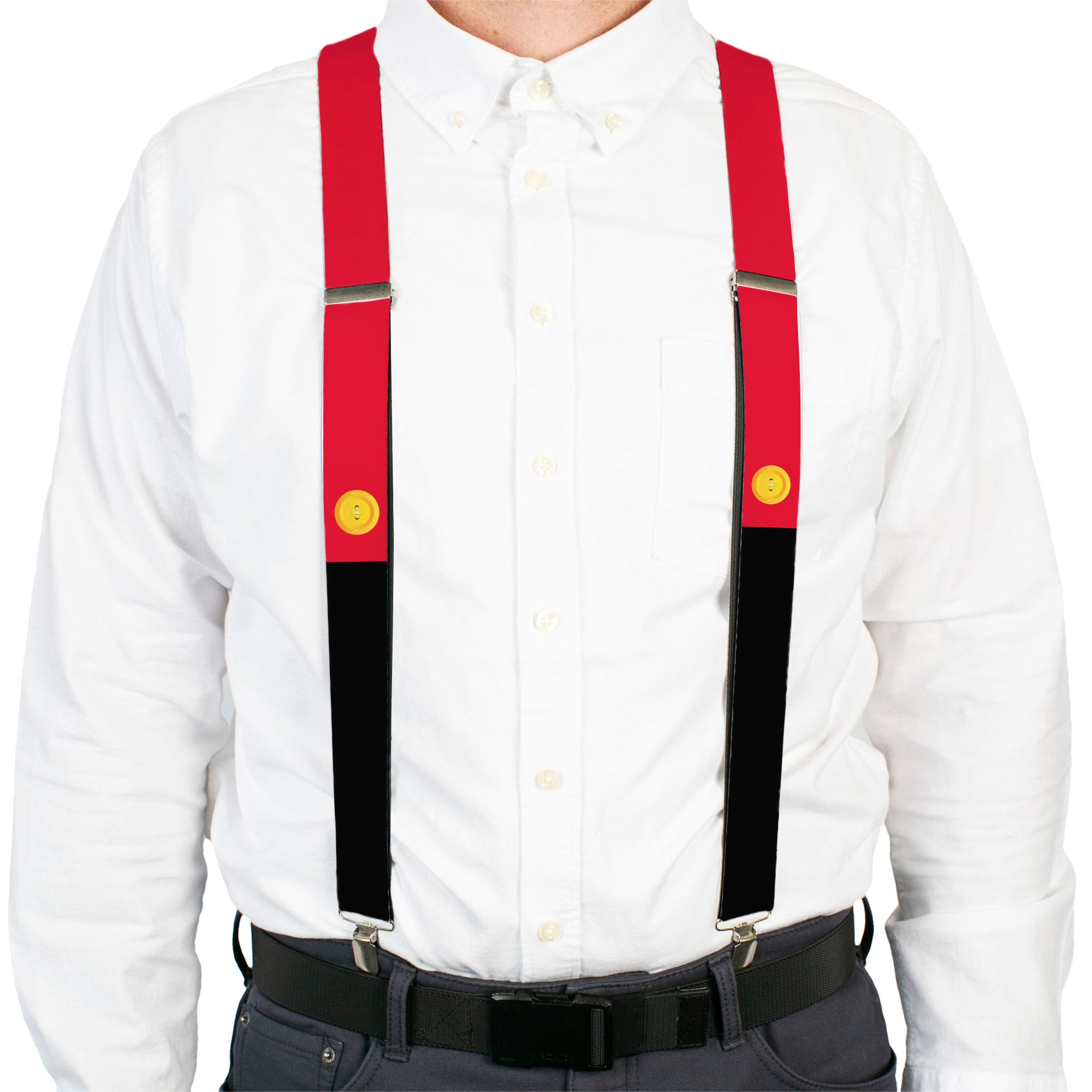 Suspenders - 1.5" - Mickey Mouse Bounding Buttons Black/Red/Yellows Suspenders Disney