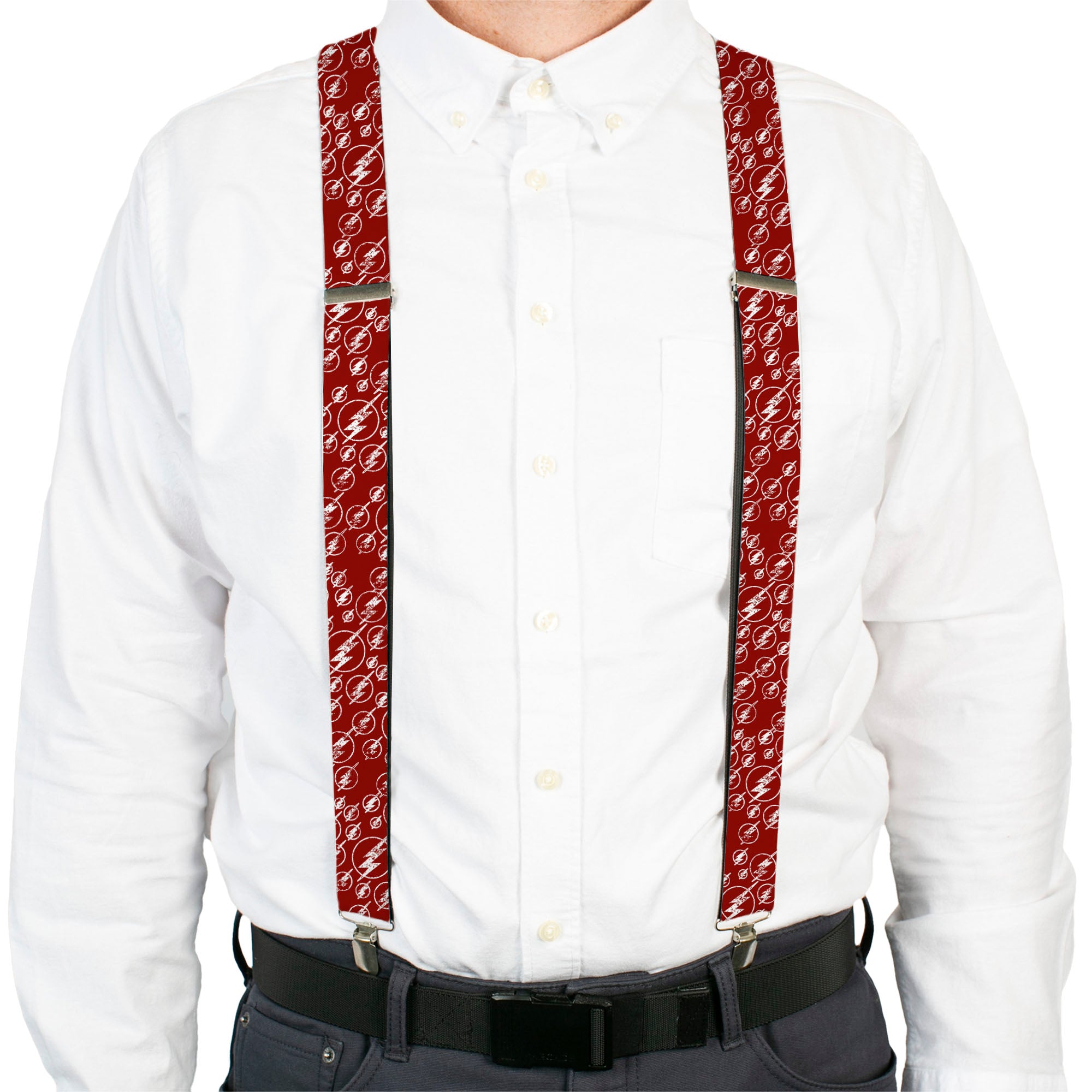 Suspenders - The Flash Logo5 Scattered Weathered Burgundy/White