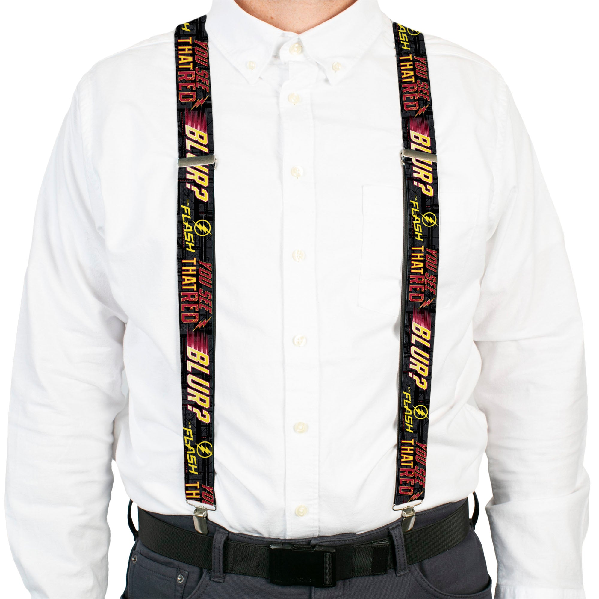 Suspenders - THE FLASH Logo YOU SEE THAT RED BLUR? Grays/Yellows/Reds