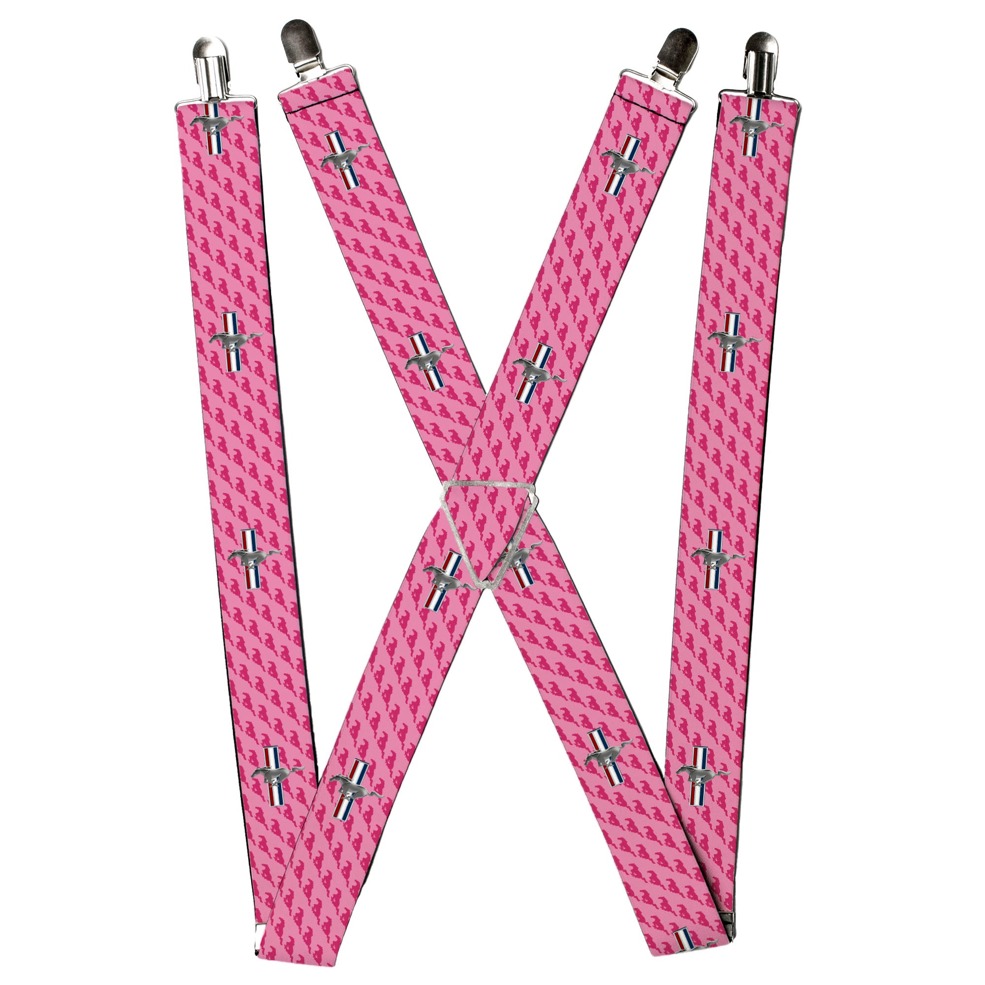 Suspenders - Ford Mustang w/Bars w/Text PINK LOGO REPEAT