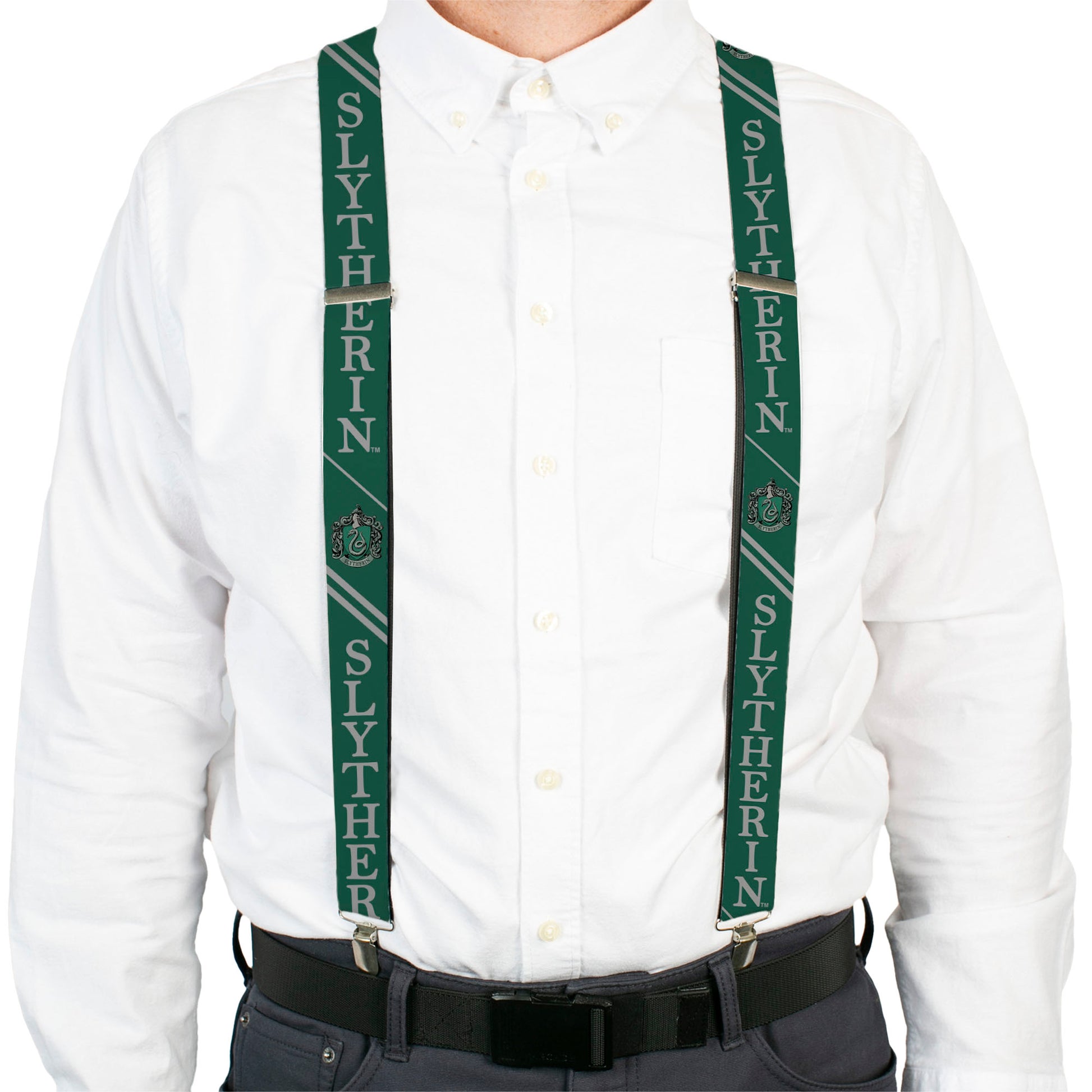 Suspenders - SLYTHERIN Crest/Stripe2 Green/Gray Suspenders Harry Potter
