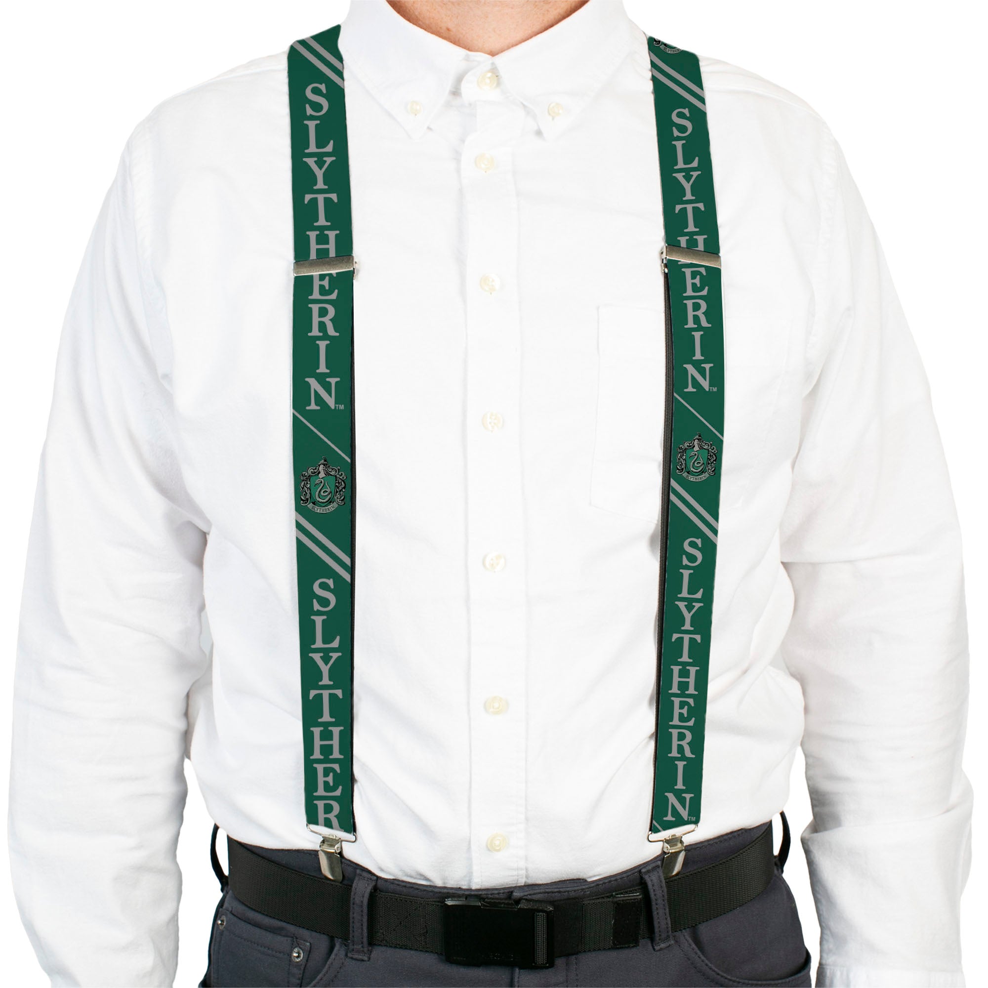 Suspenders - SLYTHERIN Crest/Stripe2 Green/Gray Suspenders Harry Potter
