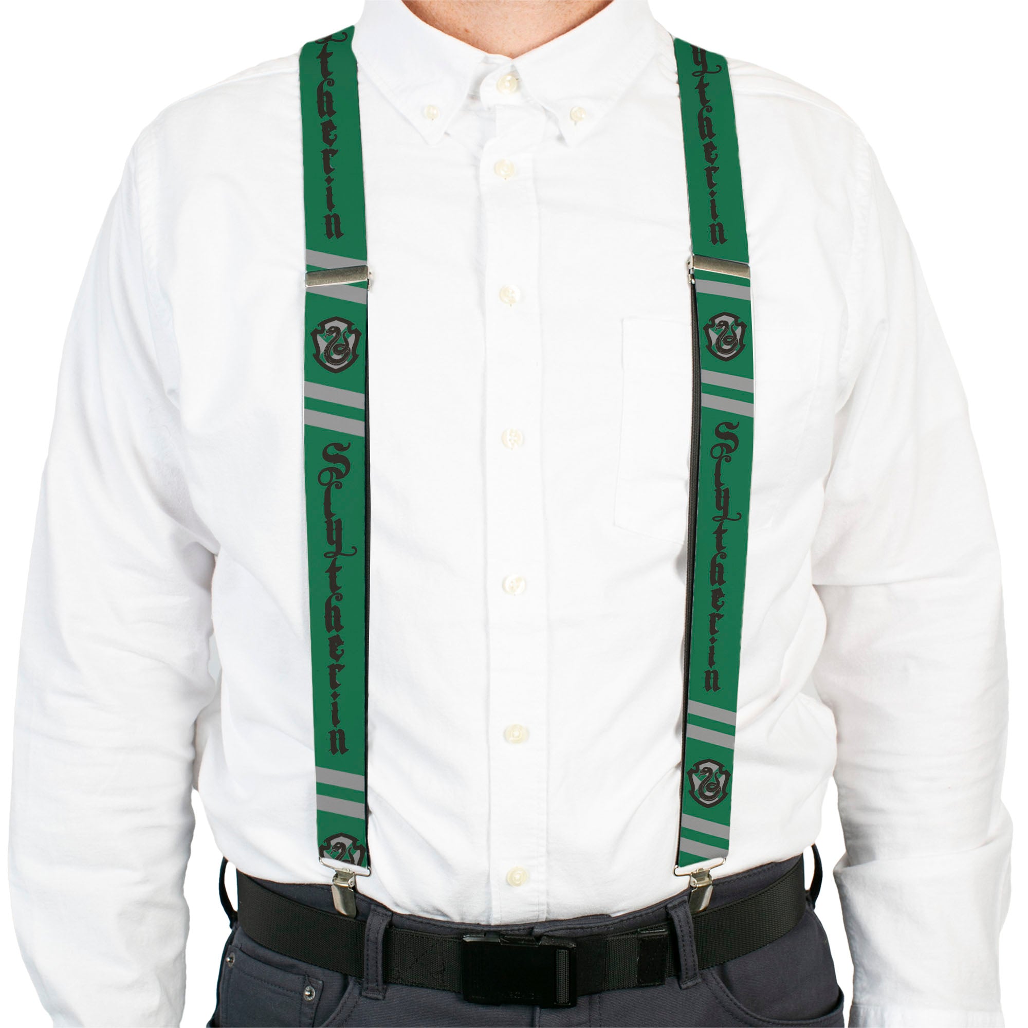 Suspenders - SLYTHERIN Badge/2-Stripe Green/Gray/Black Suspenders Harry Potter