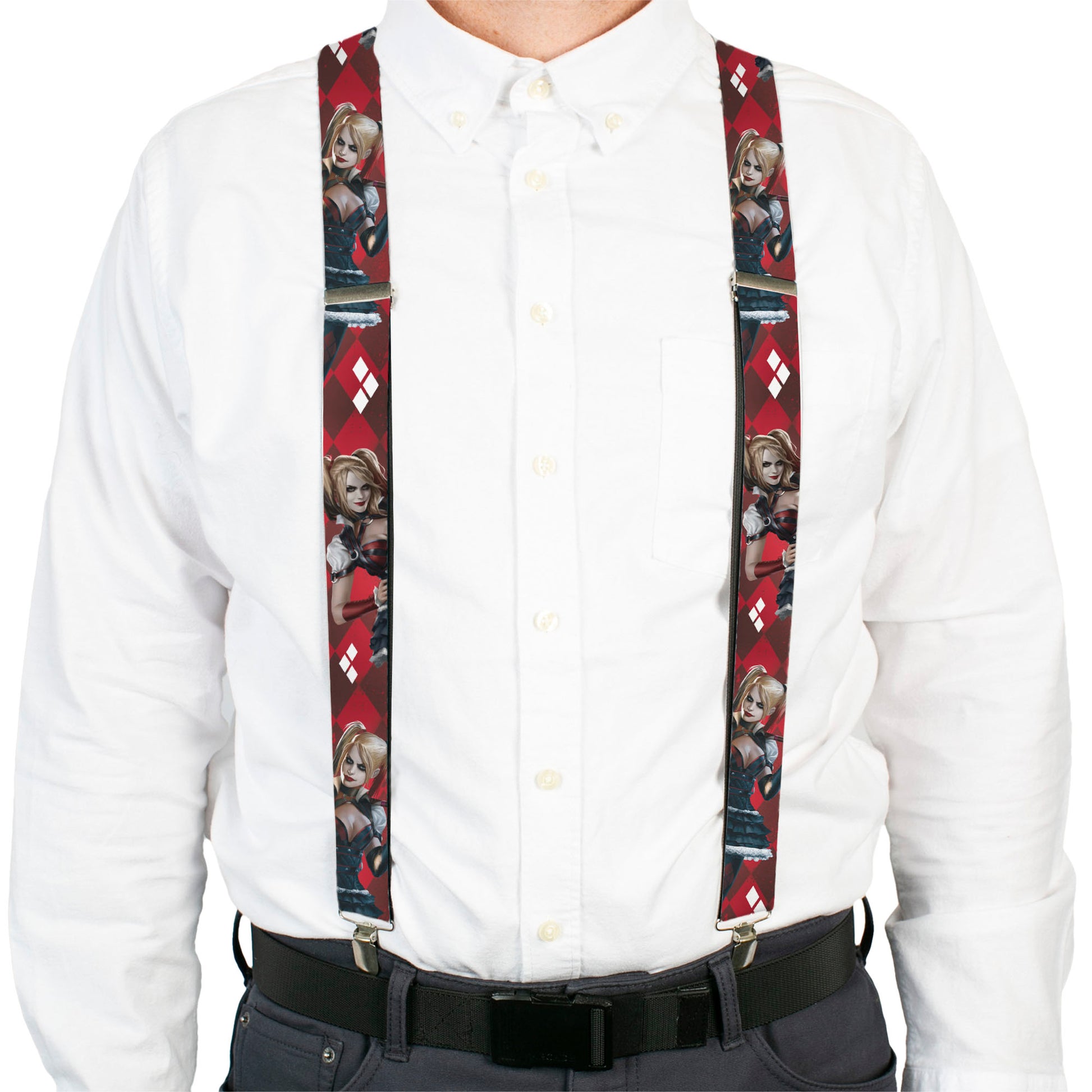 Suspenders - Harley Quinn 2-Arkham Knight Poses/Diamonds Reds/White Suspenders DC Comics