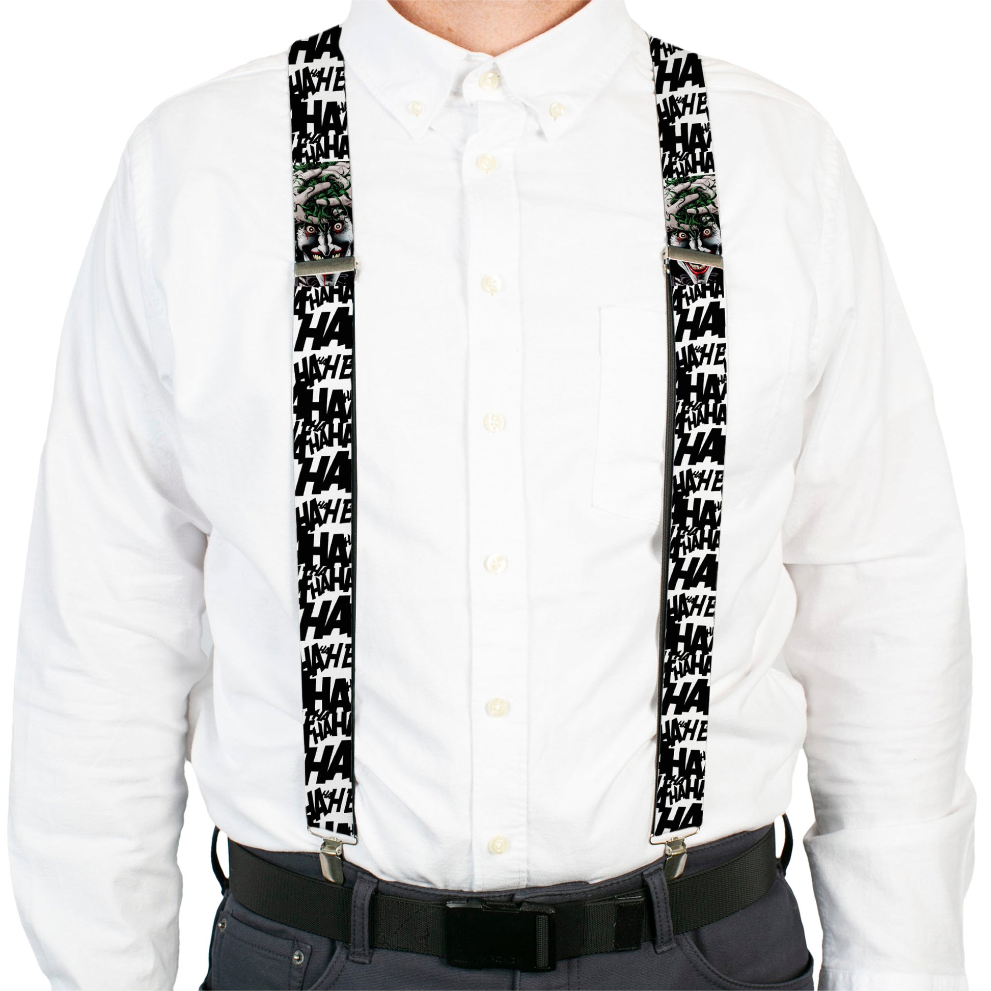 Suspenders - Joker The Killing Joke Holding Head Pose/HAHAHA Repeat White/Black Suspenders DC Comics