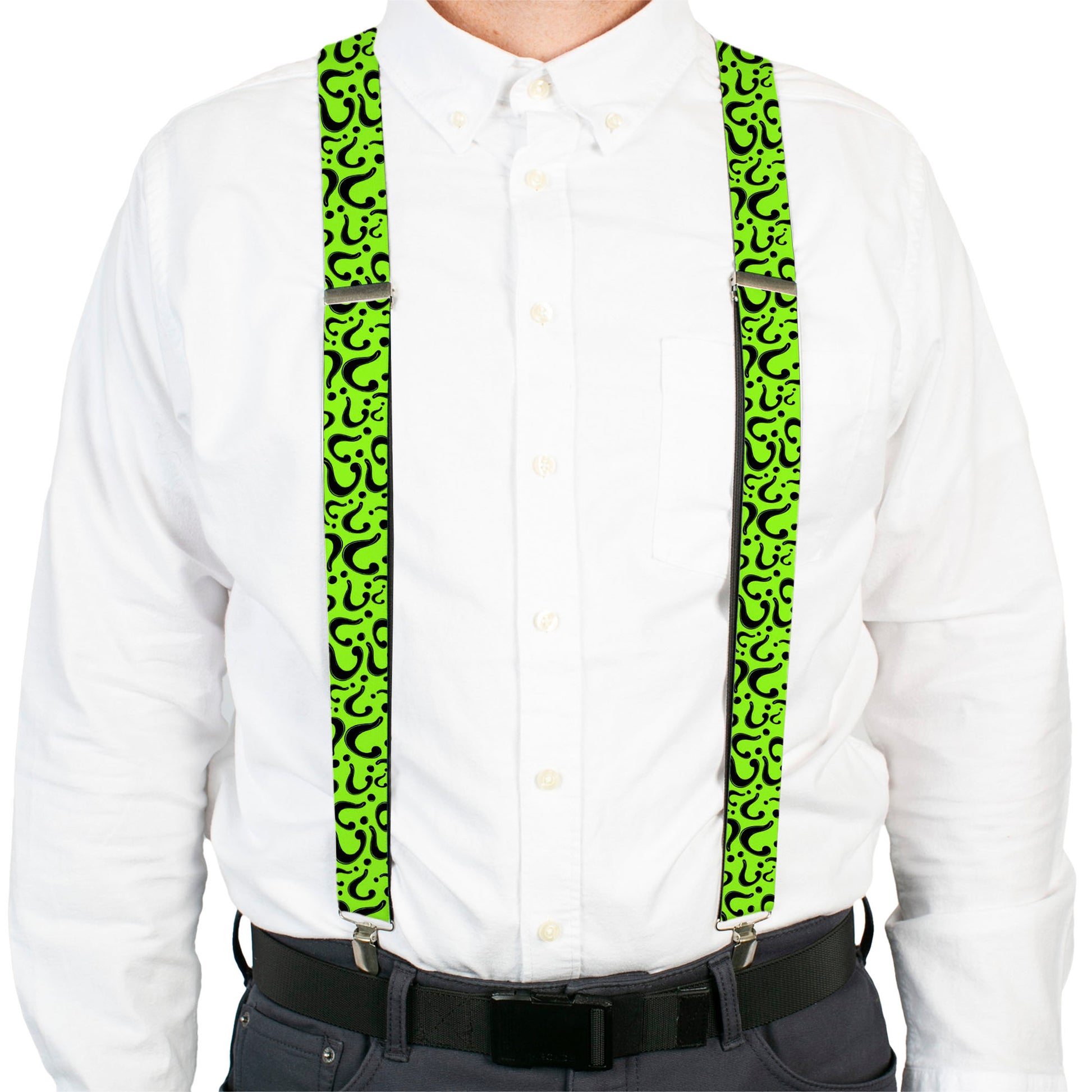 Suspenders - Question Mark Scattered Lime Green/Black Suspenders DC Comics
