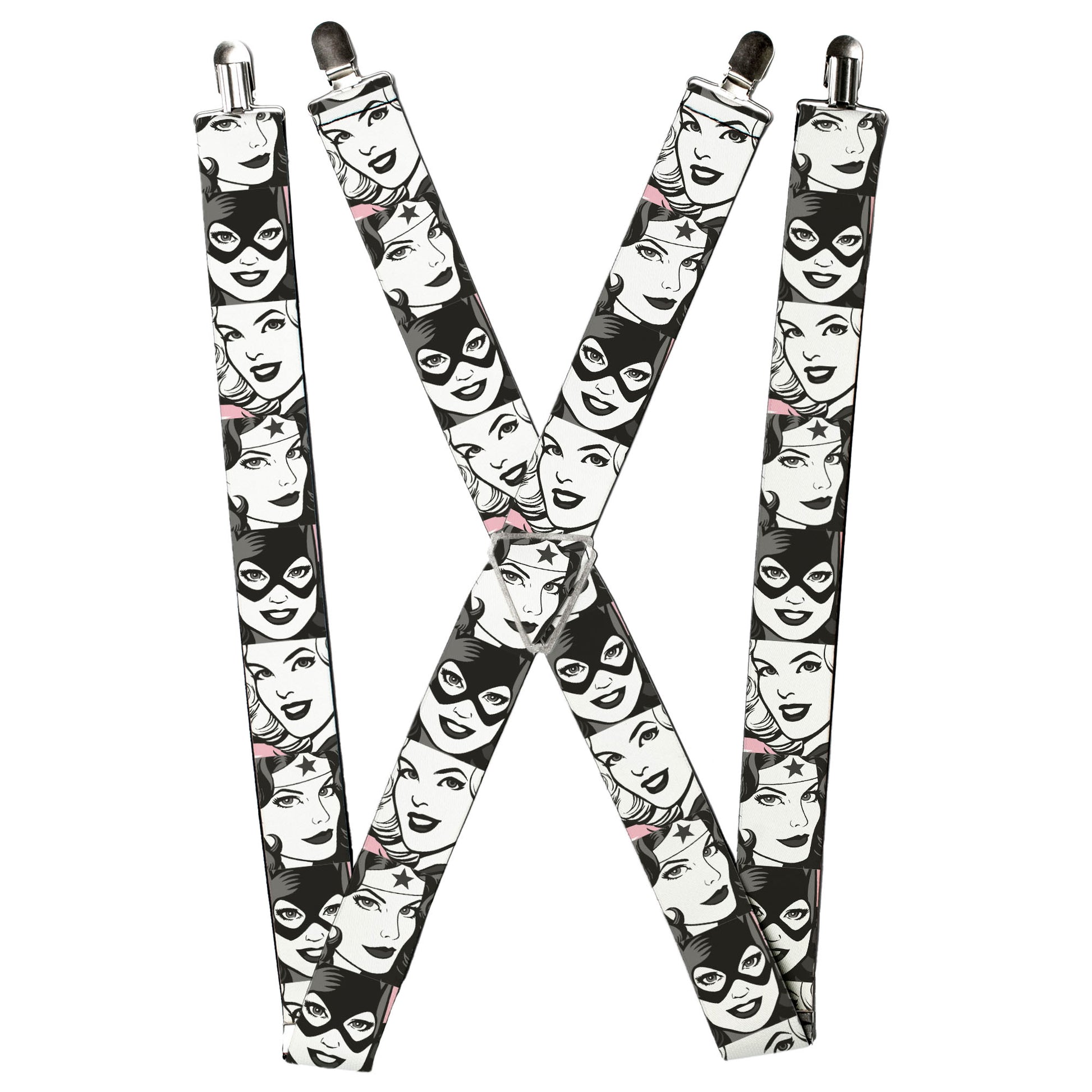 Suspenders - Batgirl/Supergirl/Wonder Woman Retro Panels Black/Pink/White Suspenders DC Comics