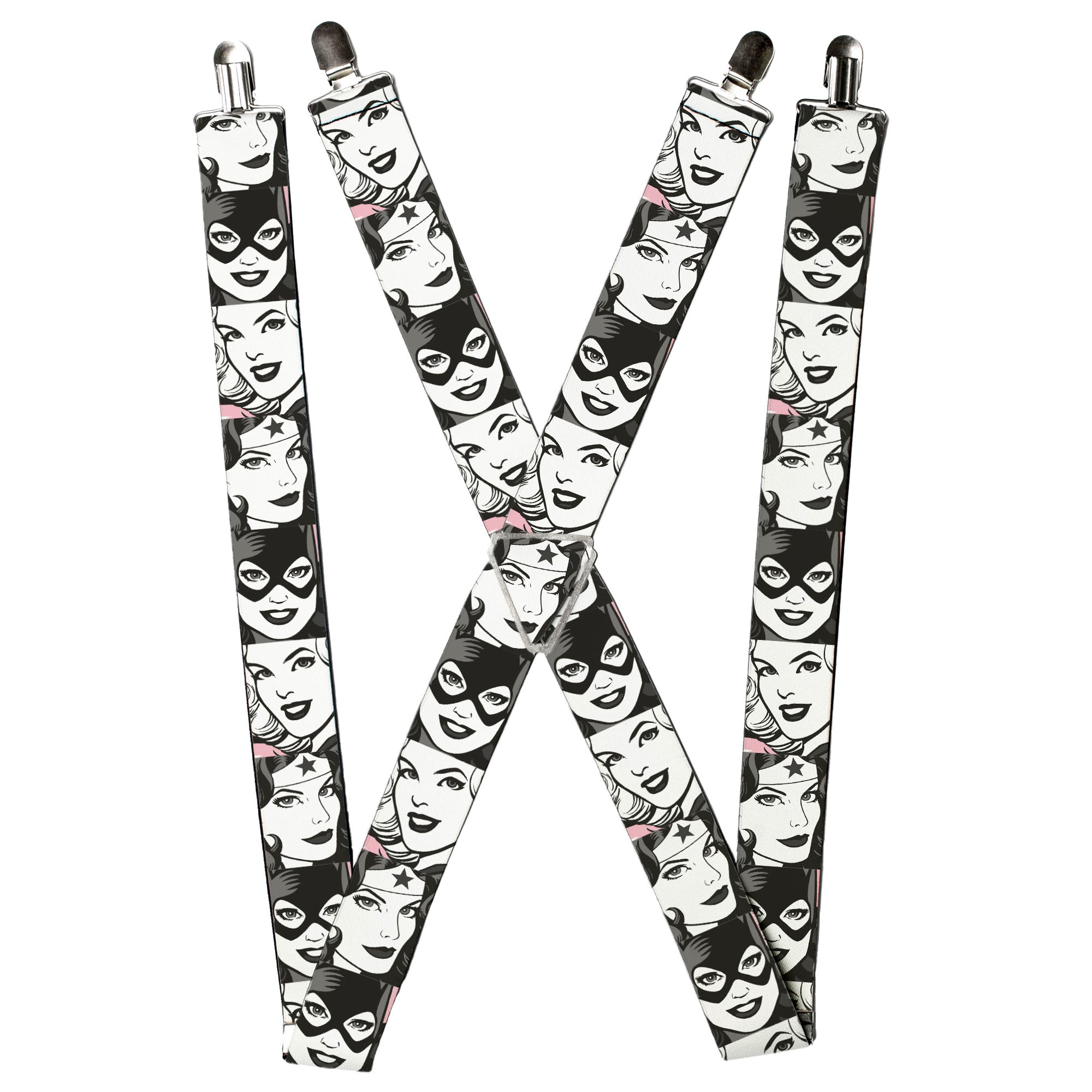 Suspenders - Batgirl/Supergirl/Wonder Woman Retro Panels Black/Pink/White Suspenders DC Comics