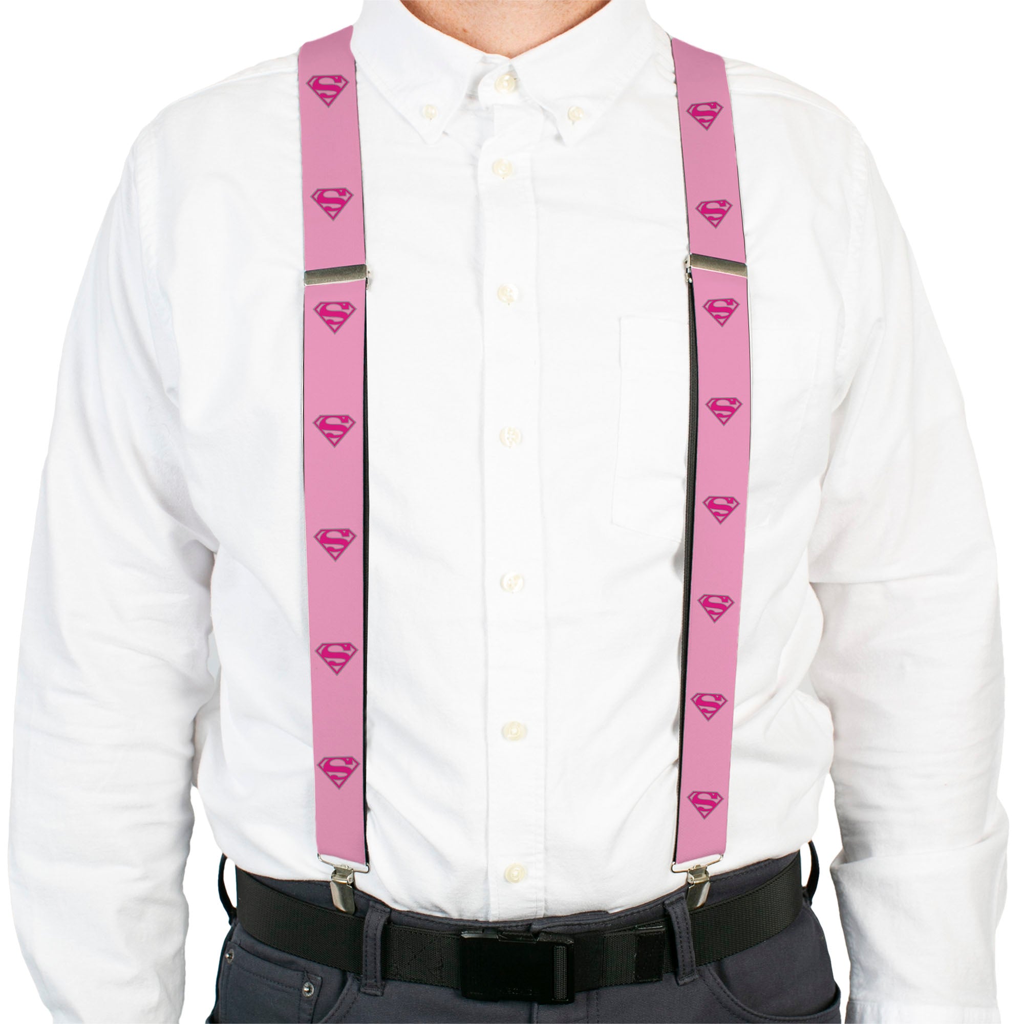Suspenders - Superman Shield Pink