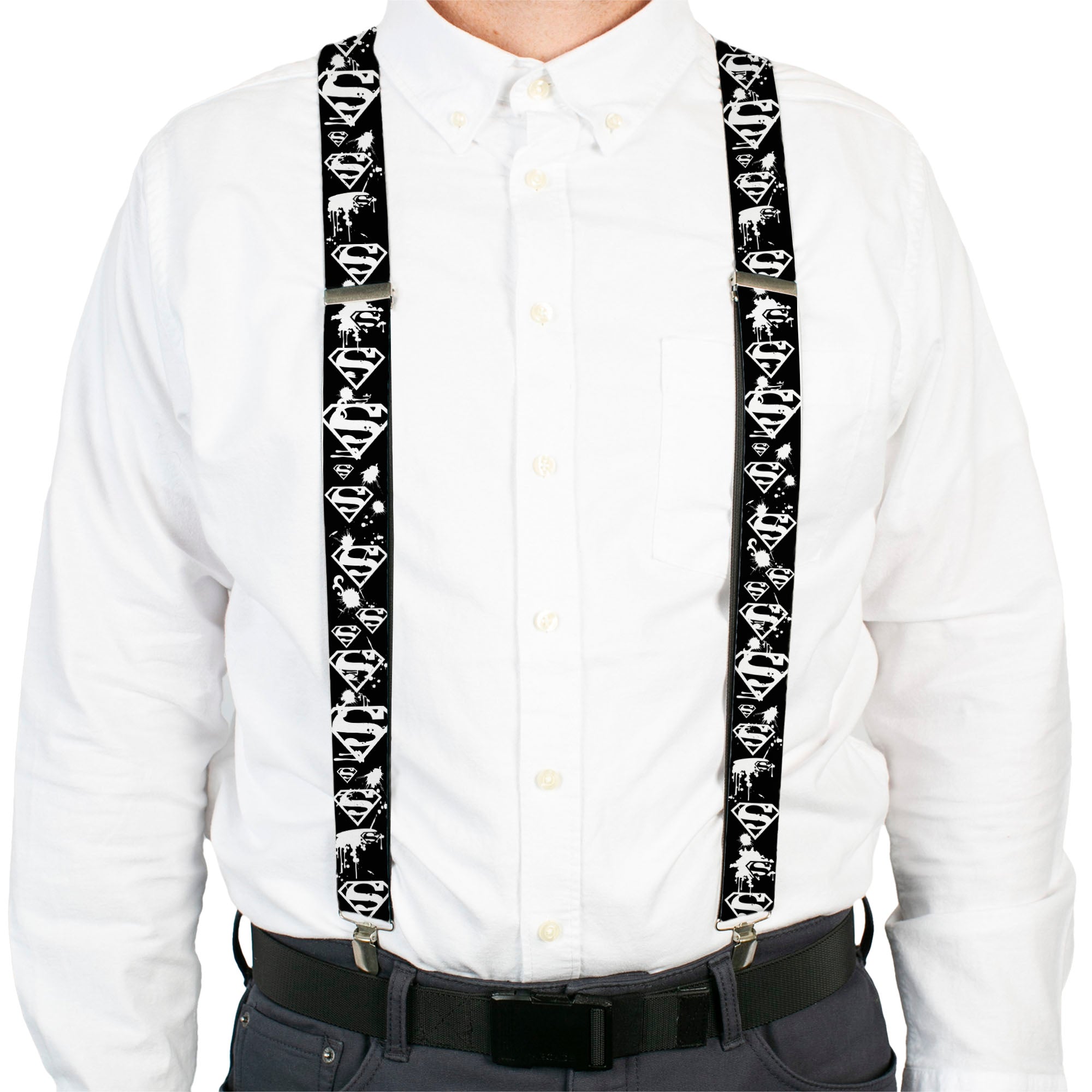 Suspenders - Superman Shield Splatter Black/White