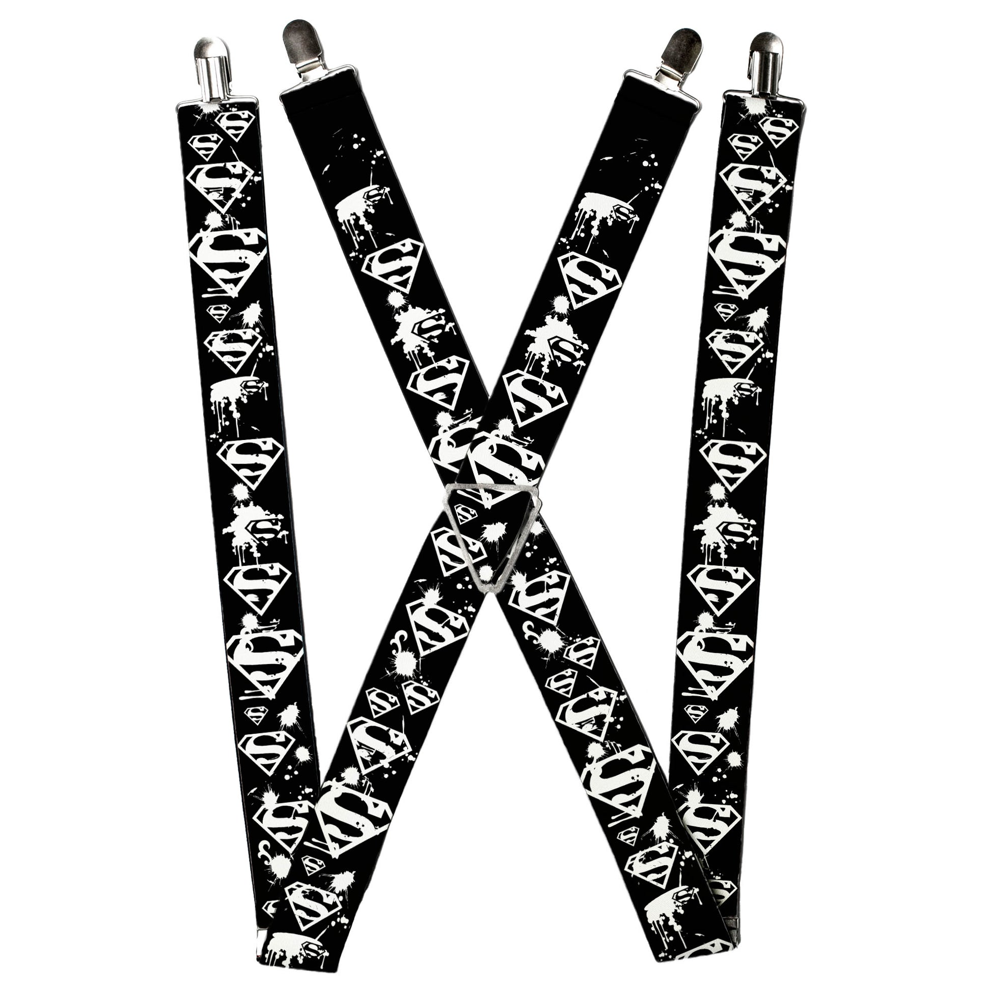 Suspenders - Superman Shield Splatter Black/White Suspenders DC Comics