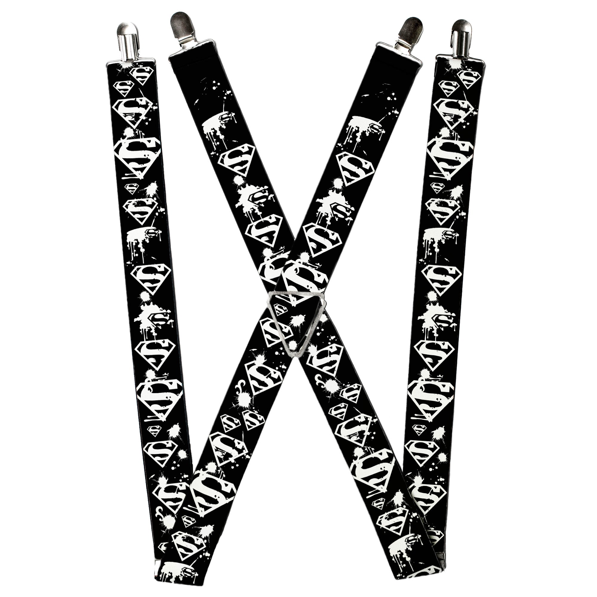 Suspenders - Superman Shield Splatter Black/White