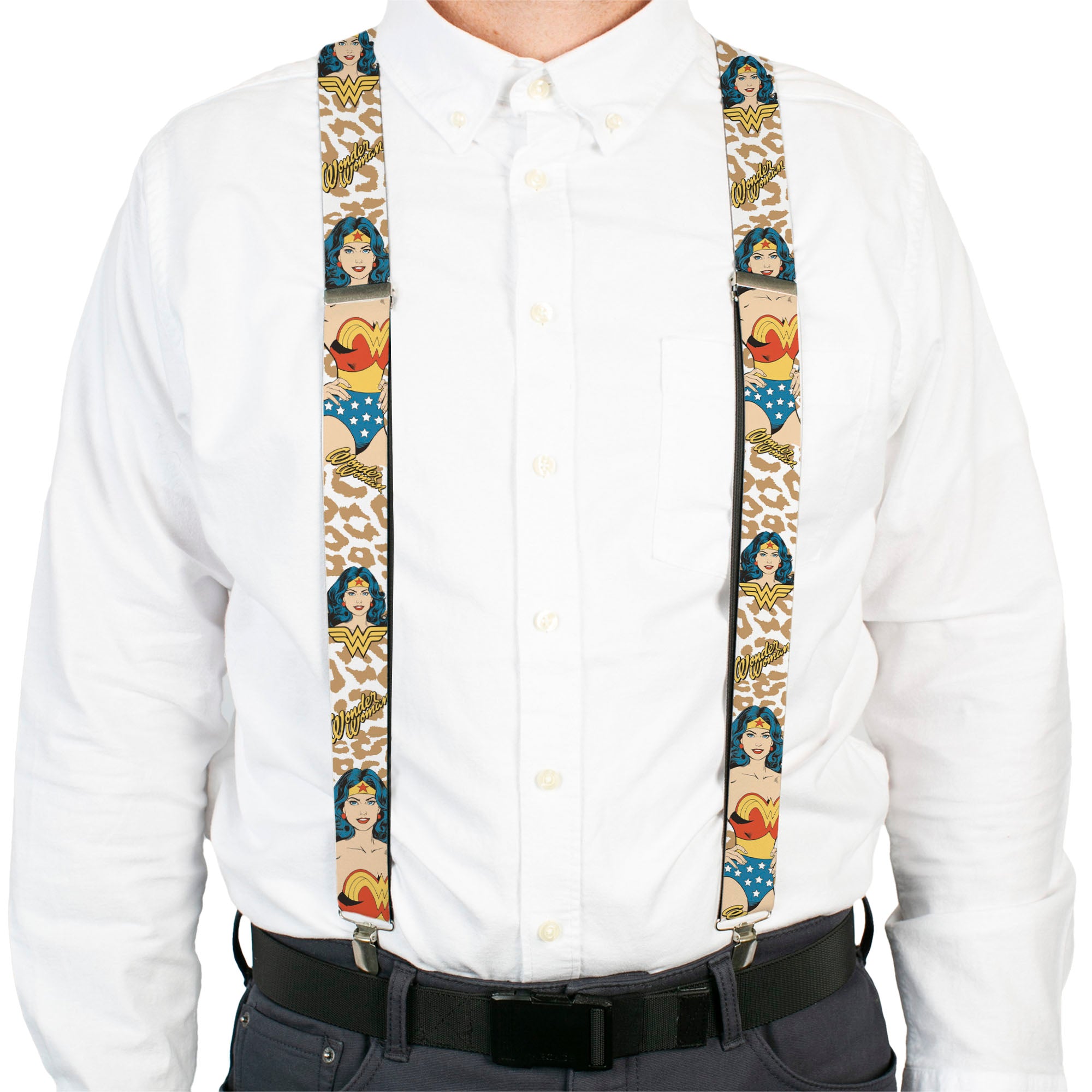 Suspenders - WONDER WOMAN Face/Pose Leopard Tan