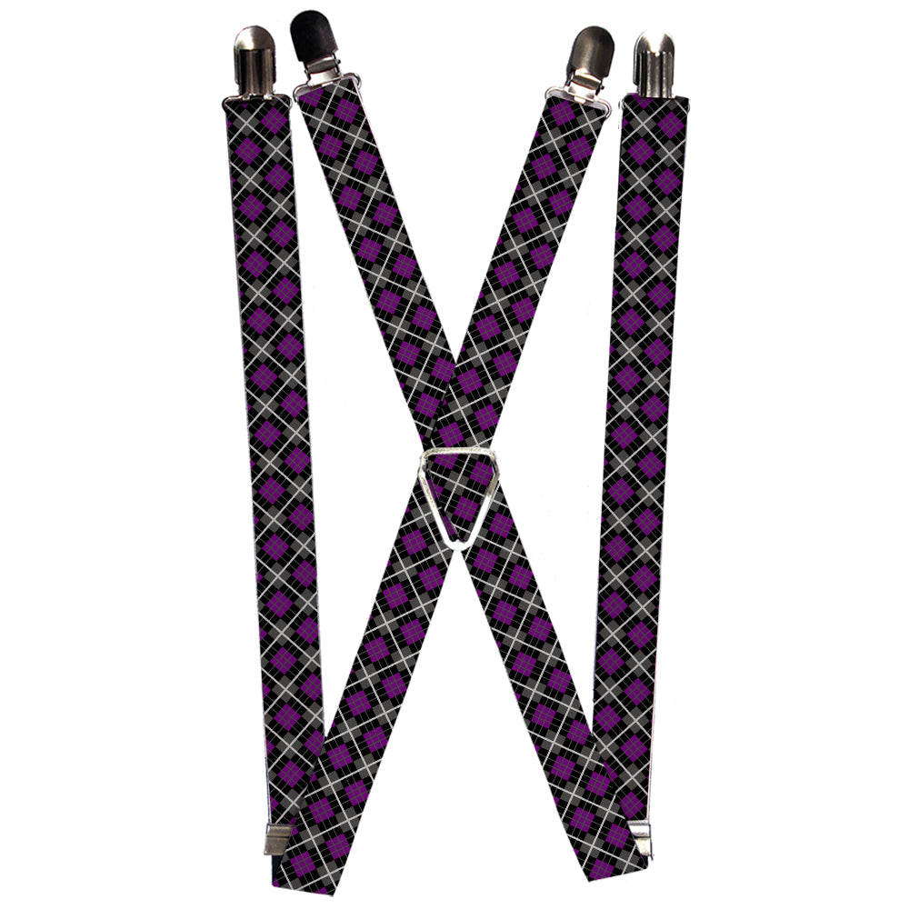 Suspenders - Argyle Black/Gray/Purple Suspenders Buckle-Down 1.0-Inch Wide Regular