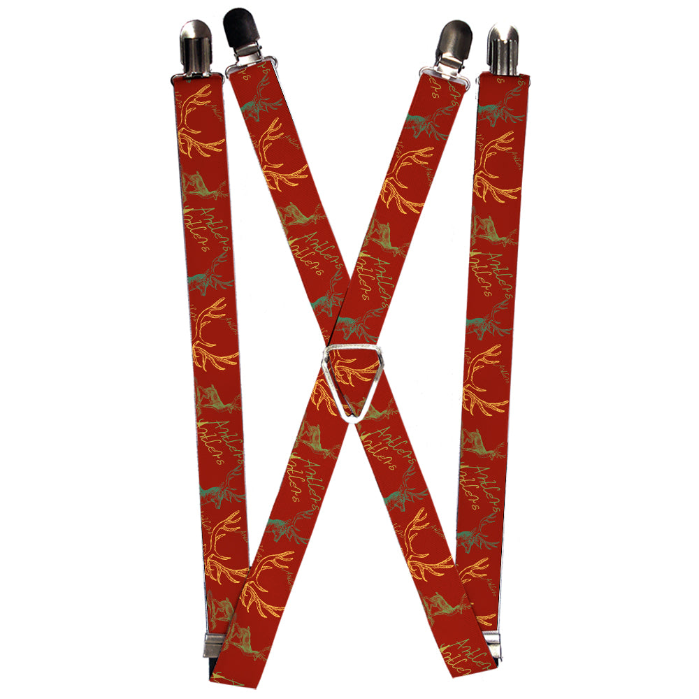 Suspenders - Antlers Brown/Turquoise/Gold Suspenders Buckle-Down 1.0-Inch Wide Regular