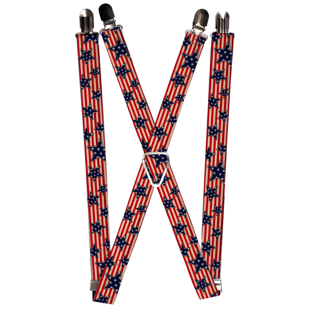 Suspenders - Americana Stars & Stripes Red/White/Blue/White Suspenders Buckle-Down 1.0-Inch Wide Regular