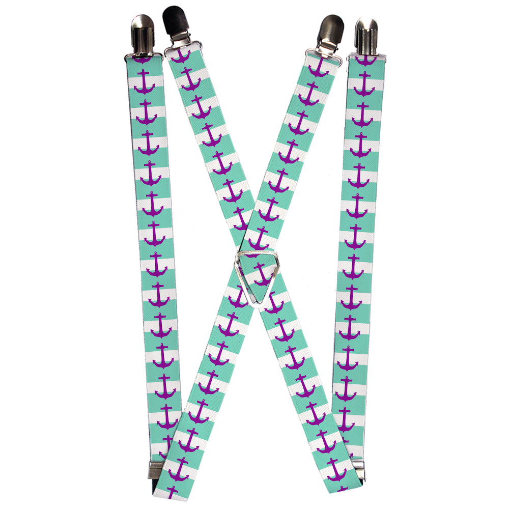 Suspenders - Anchor/Stripe Teal/White/Purple Suspenders Buckle-Down 1.0-Inch Wide Regular