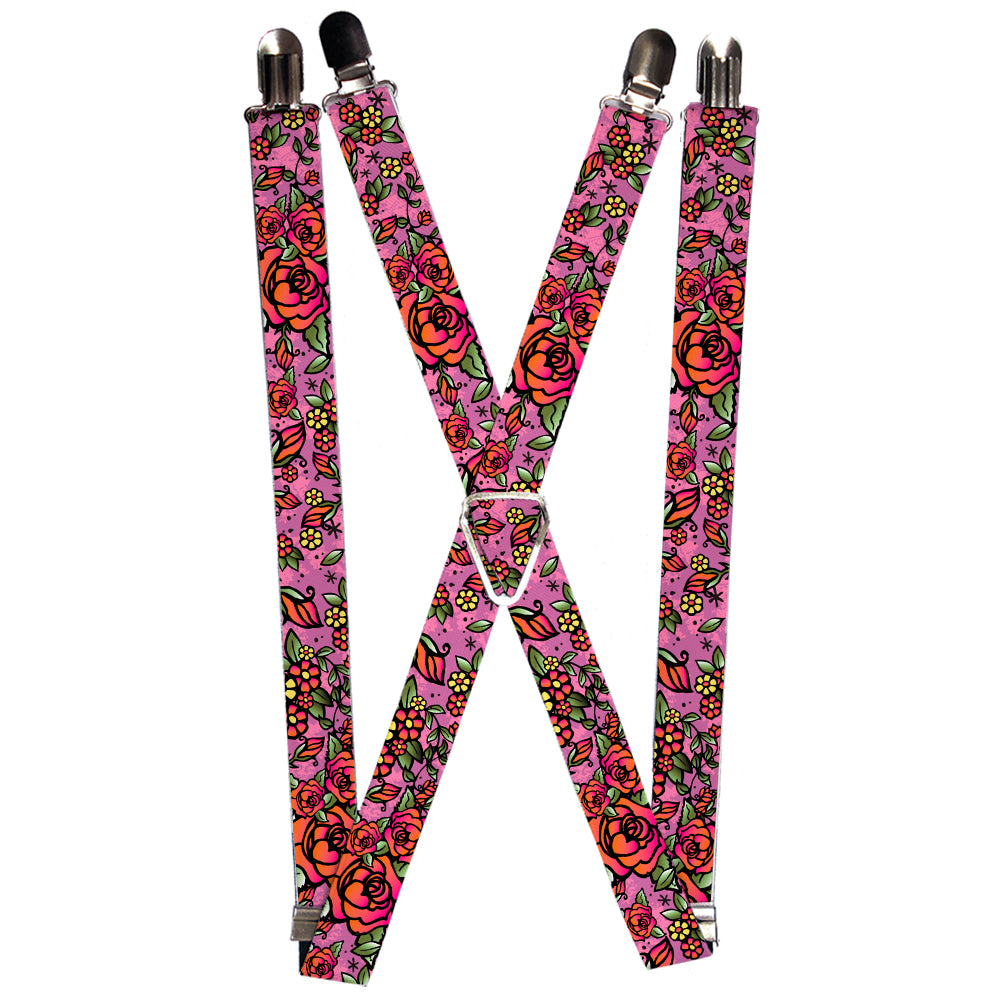Suspenders - Born to Blossom CLOSE-UP Pink Suspenders Buckle-Down