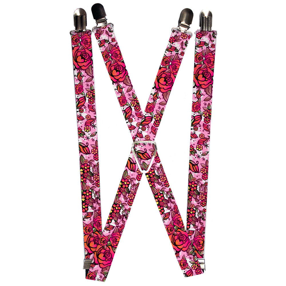 Suspenders - Born to Blossom CLOSE-UP White Suspenders Buckle-Down 1.0-Inch Wide Regular
