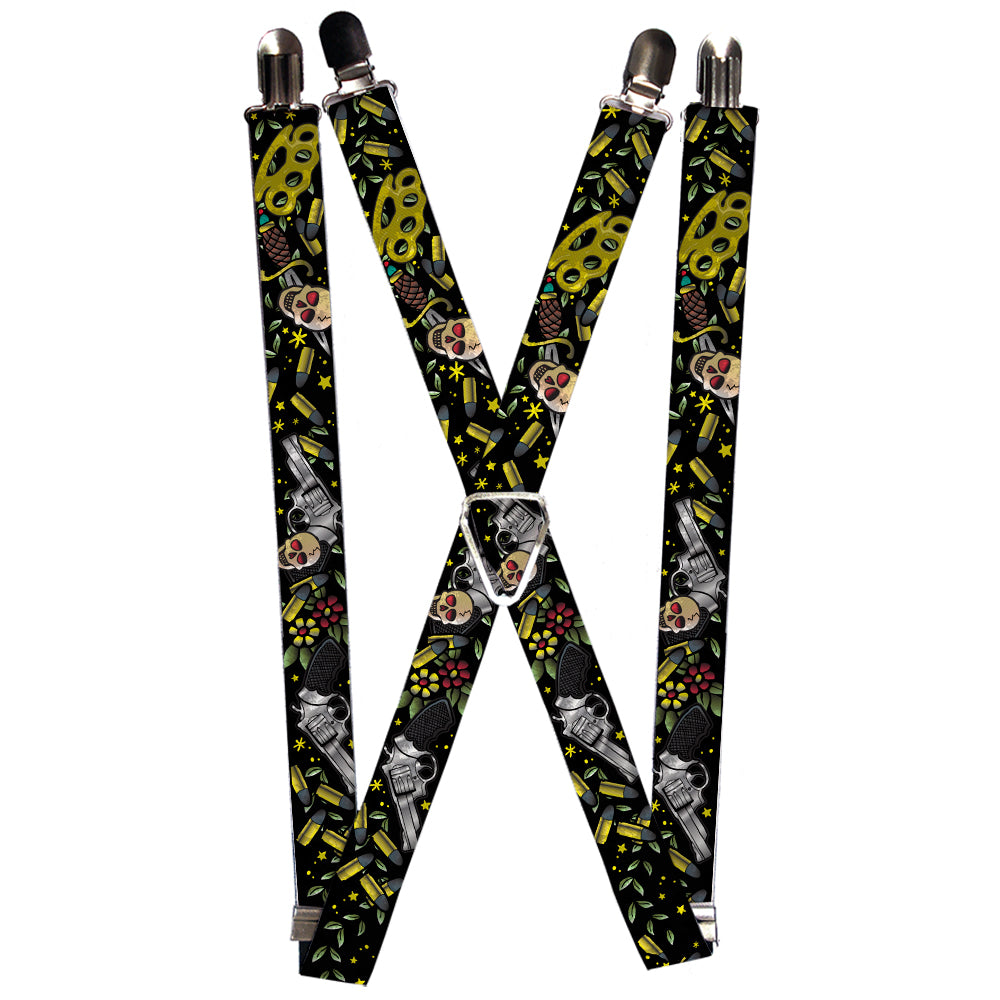 Suspenders - Born to Raise Hell CLOSE-UP Black Suspenders Buckle-Down 1.0-Inch Wide Regular