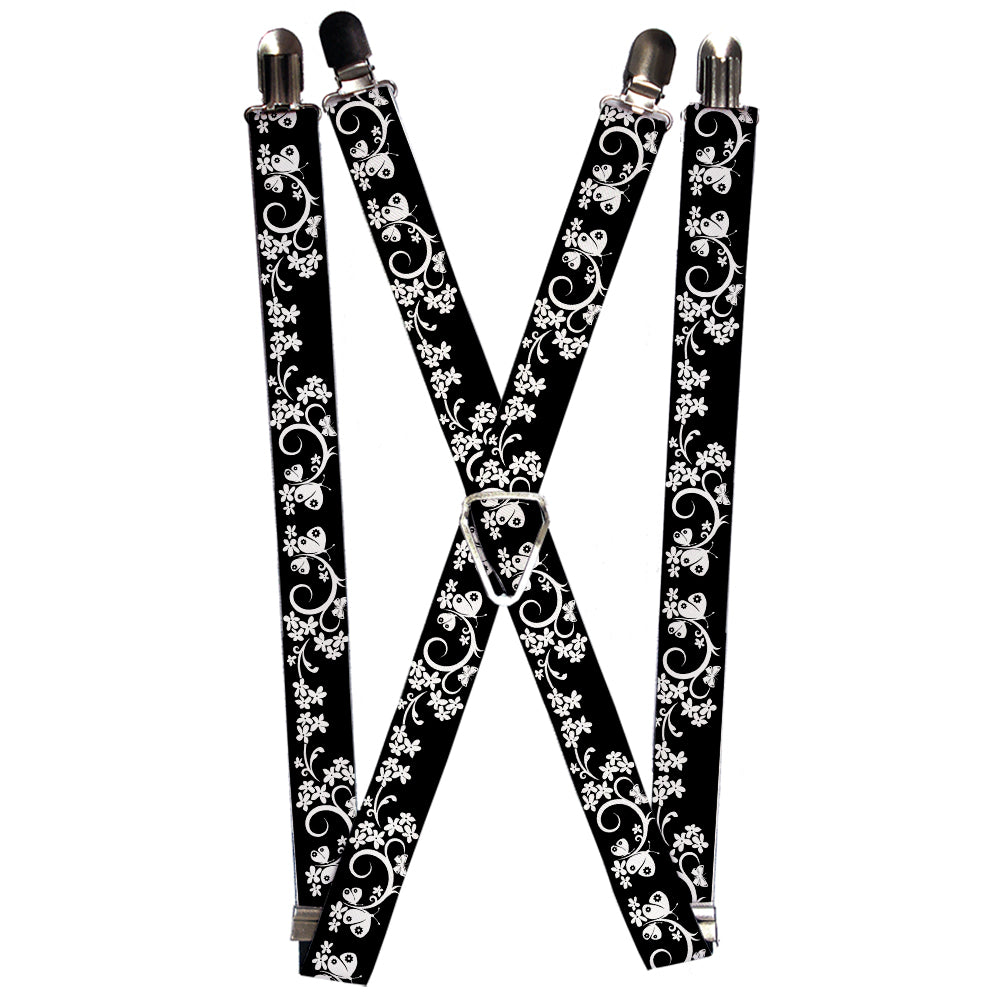 Suspenders - Butterfly Garden2 Black/White Suspenders Buckle-Down