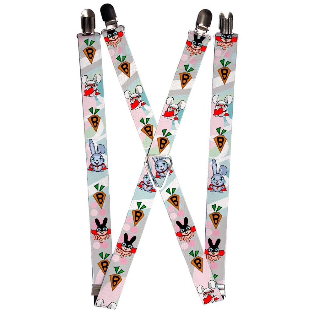 Suspenders - Bunny Superhero Multi Pastel Suspenders Buckle-Down 1.0-Inch Wide Regular