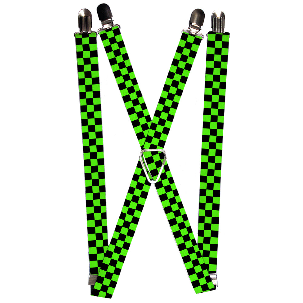 Suspenders - Checker Black/Neon Green Suspenders Buckle-Down 1.0-Inch Wide Regular