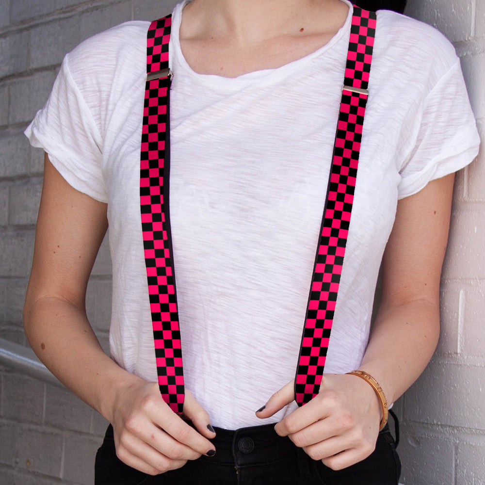 Suspenders - Checker Black/Neon Pink Suspenders Buckle-Down