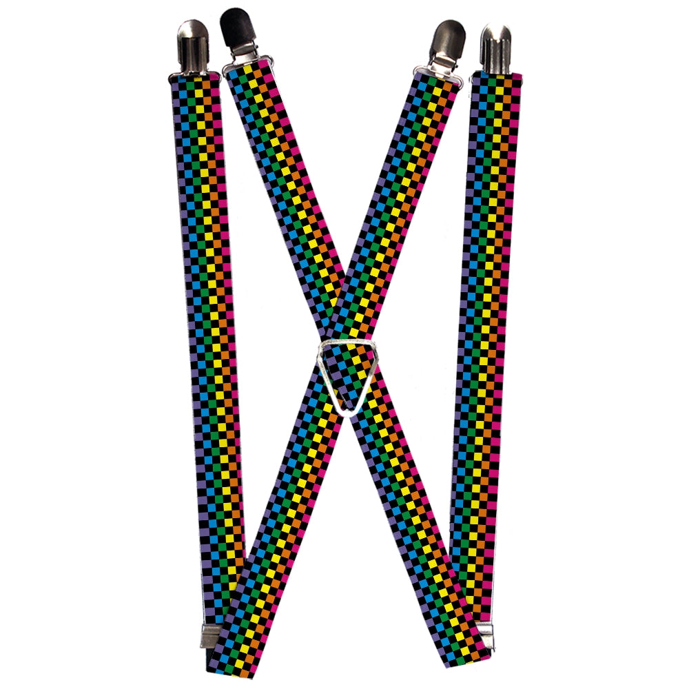 Suspenders - Checker Black/Neon Rainbow Suspenders Buckle-Down 1.0-Inch Wide Regular
