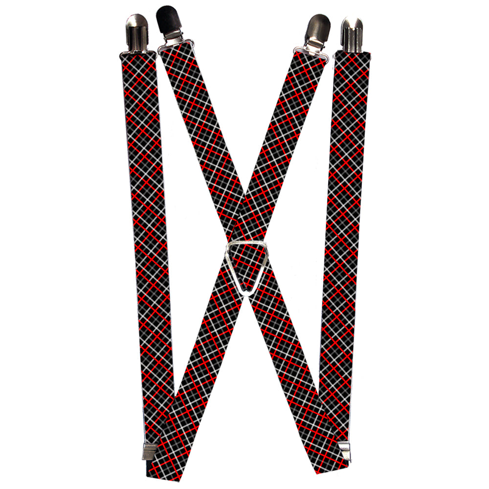 Suspenders - Criss Cross Plaid Black/Gray/Red Suspenders Buckle-Down 1.0-Inch Wide Regular