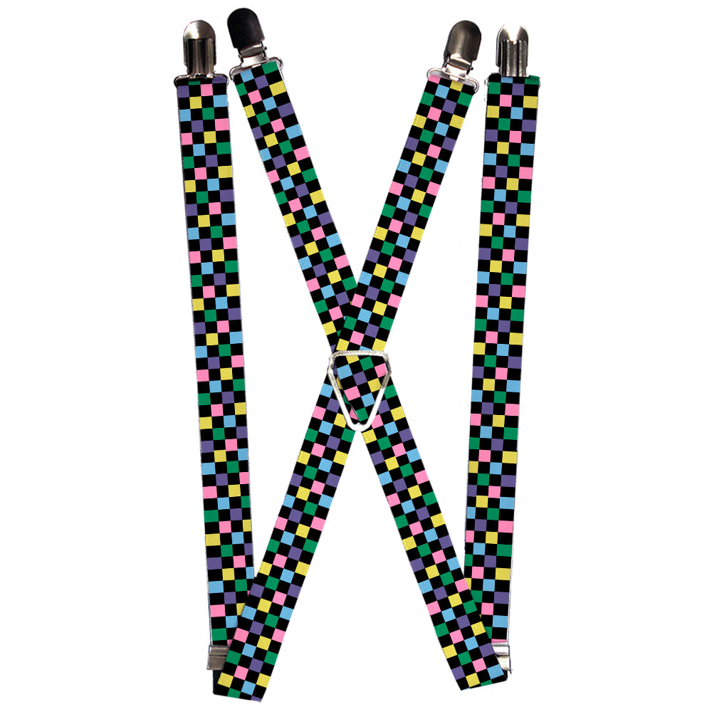 Suspenders - Checker Black/Multi Pastel Suspenders Buckle-Down