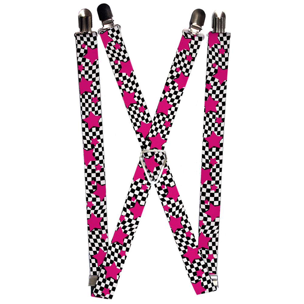Suspenders - Checker & Stars Black/White/Pink Suspenders Buckle-Down 1.0-Inch Wide Regular