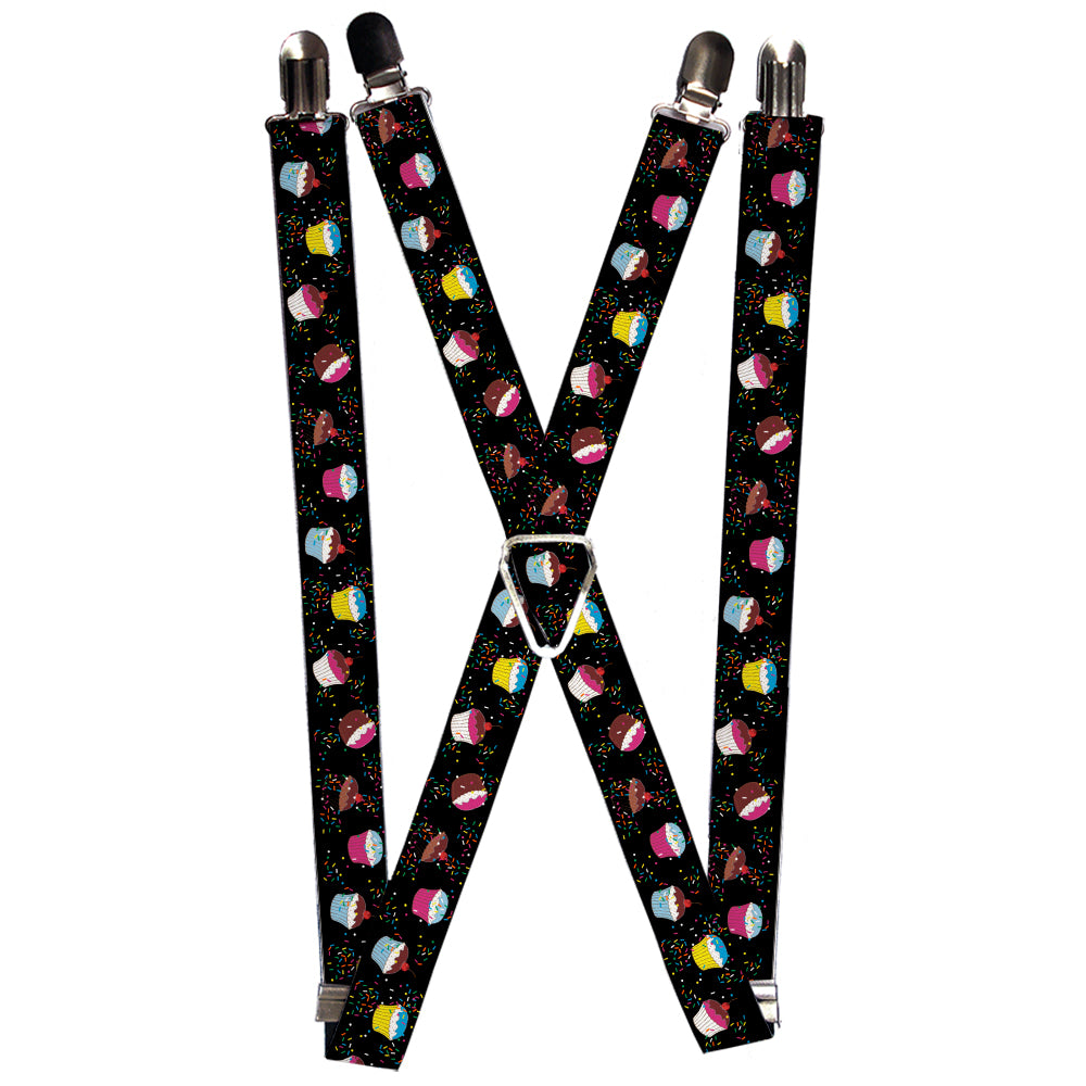 Suspenders - Cupcake Sprinkles Black/Multi Color Suspenders Buckle-Down 1.0-Inch Wide Regular