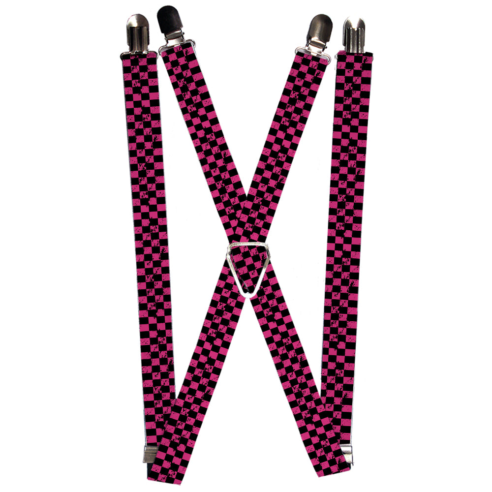 Suspenders - Checker Weathered Black/Neon Pink Suspenders Buckle-Down 1.0-Inch Wide Regular