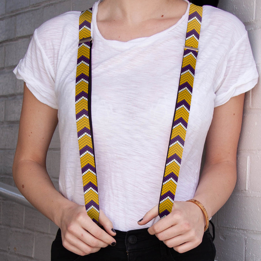 Suspenders - Chevron Weave Gold/Purple/White Suspenders Buckle-Down
