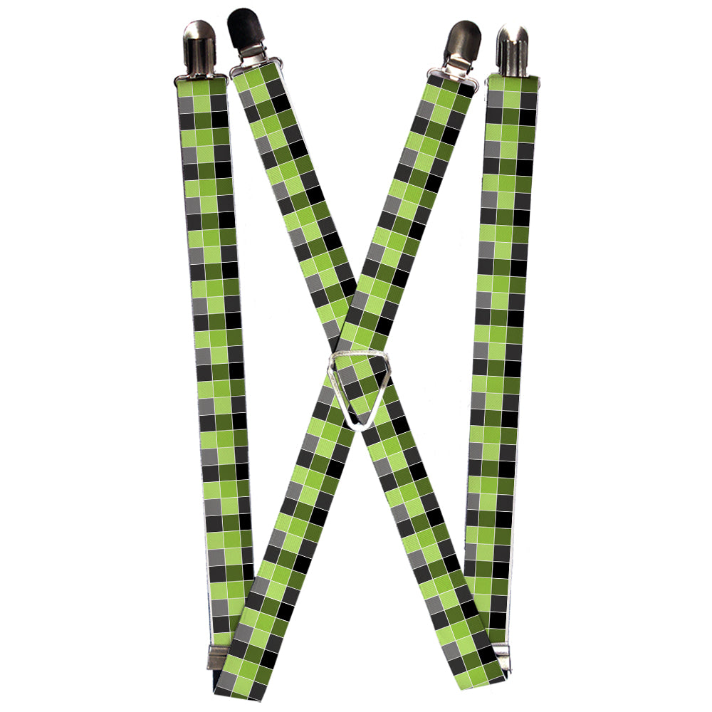 Suspenders - Checker Mosaic Green Suspenders Buckle-Down 1.0-Inch Wide Regular