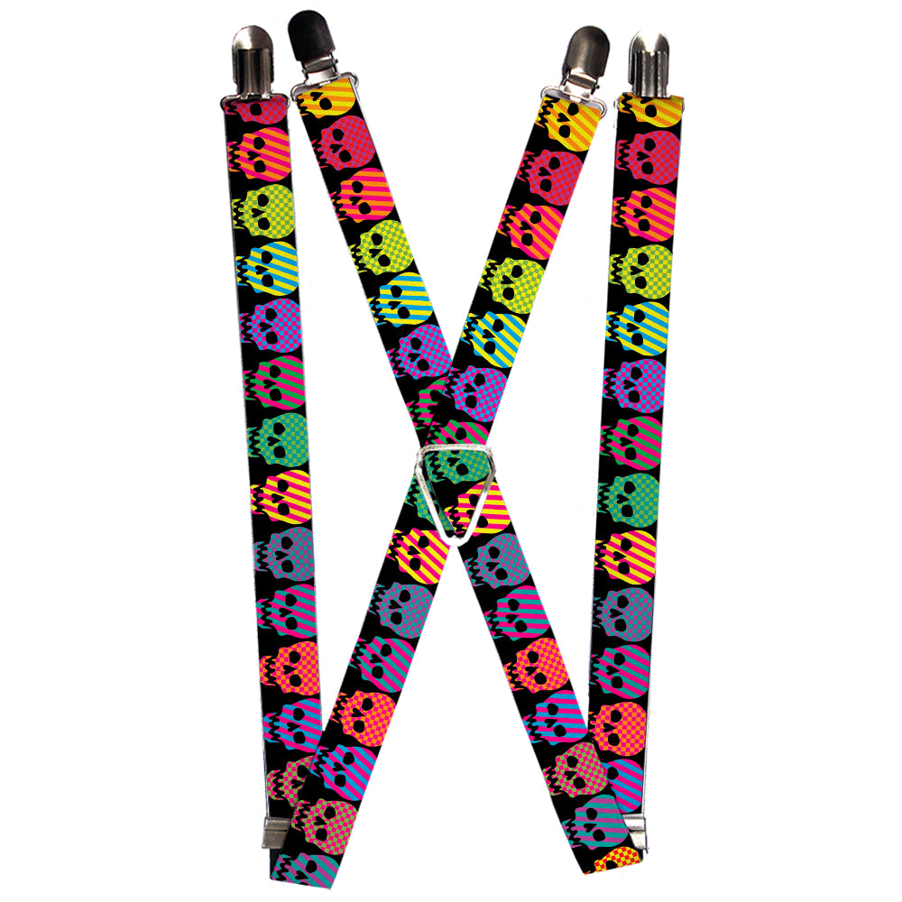 Suspenders - Checker & Stripe Skulls Black/Multi Neon Suspenders Buckle-Down