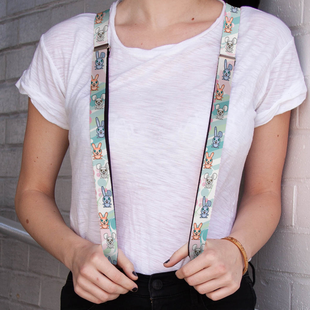 Suspenders - Cute Bunnies Multi Pastel Suspenders Buckle-Down