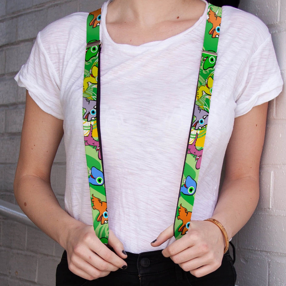 Suspenders - Cute Dinosaurs Yellow/Green Suspenders Buckle-Down