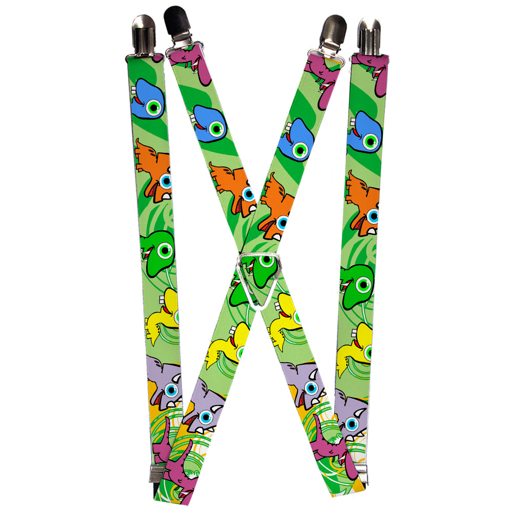 Suspenders - Cute Dinosaurs Yellow/Green Suspenders Buckle-Down