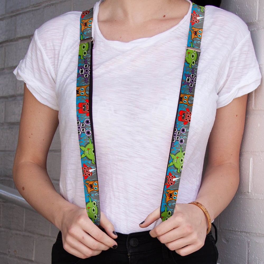 Suspenders - Cute Monsters Gray/Flame Blue Suspenders Buckle-Down